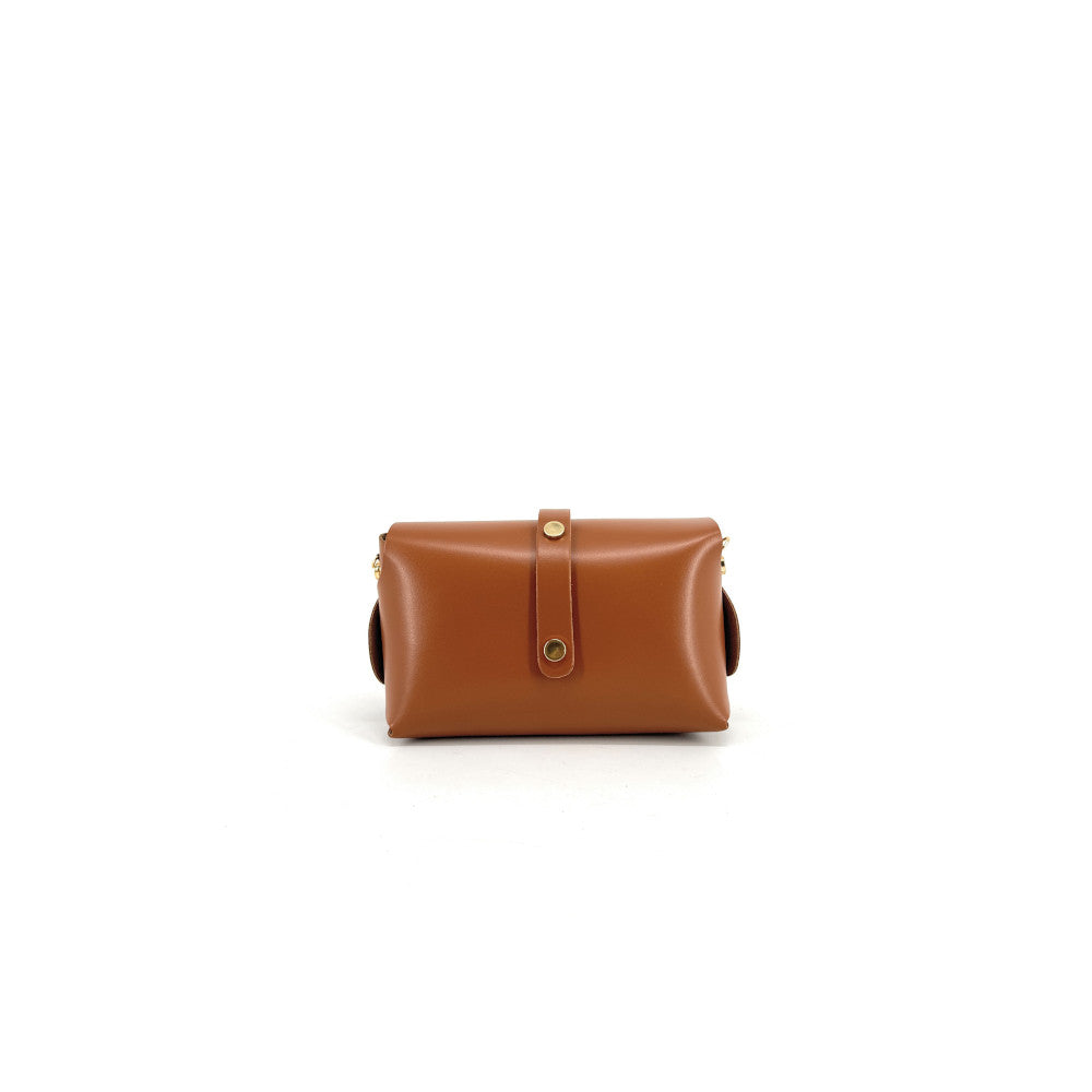 Mini sac à main en cuir lisse CANDY Camel foncé