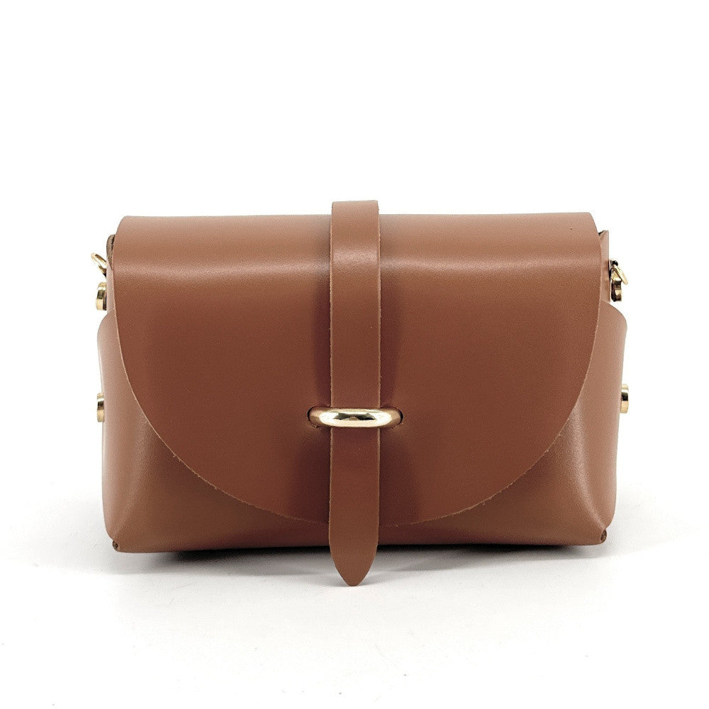 Mini sac à main en cuir lisse CANDY Camel foncé