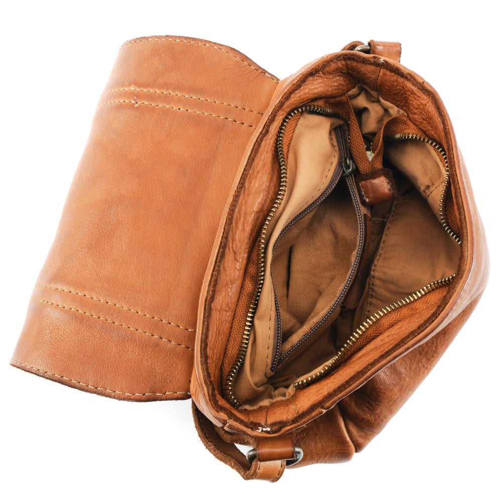 Sac à main en cuir souple vintage MELBOURNE Camel foncé