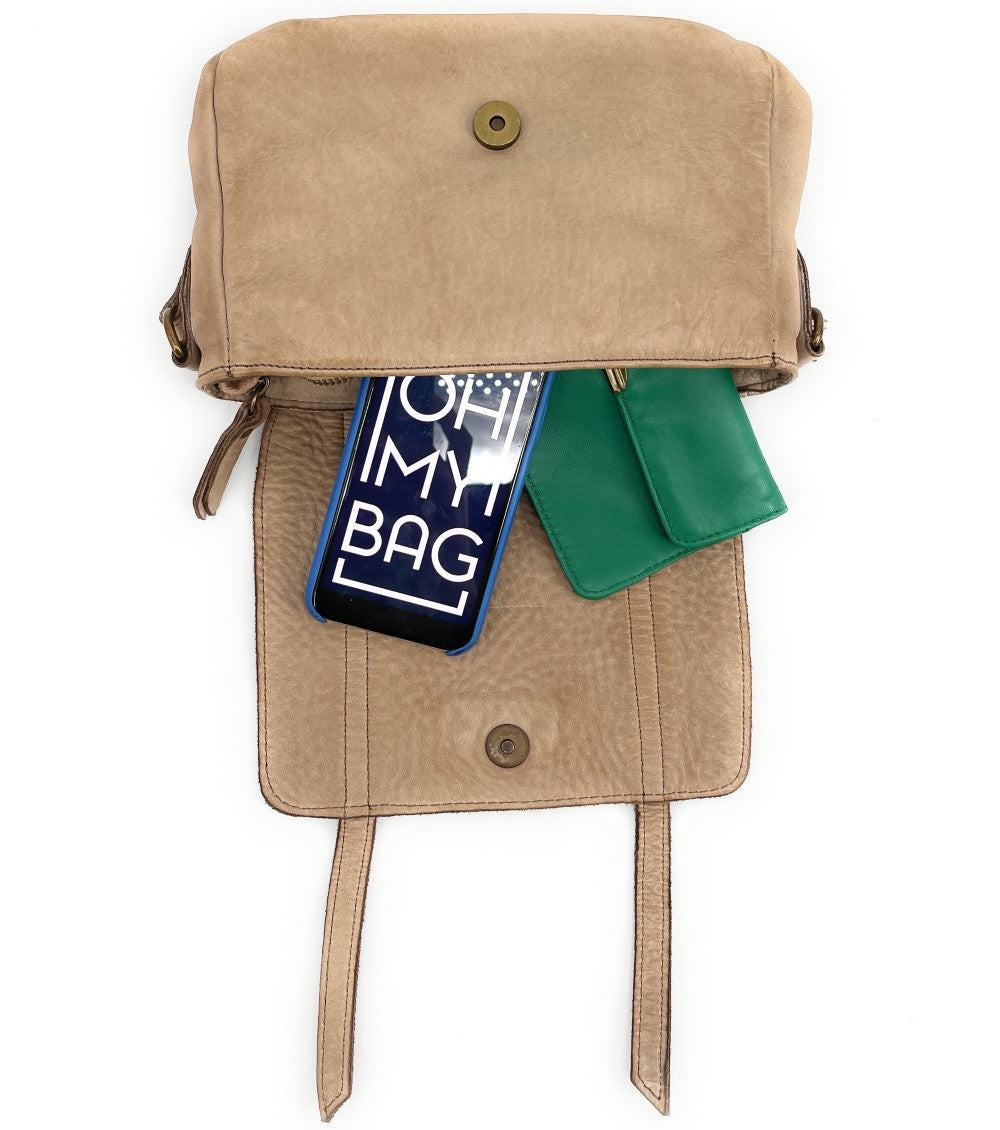 Sac à main en cuir souple vintage MELBOURNE Taupe clair