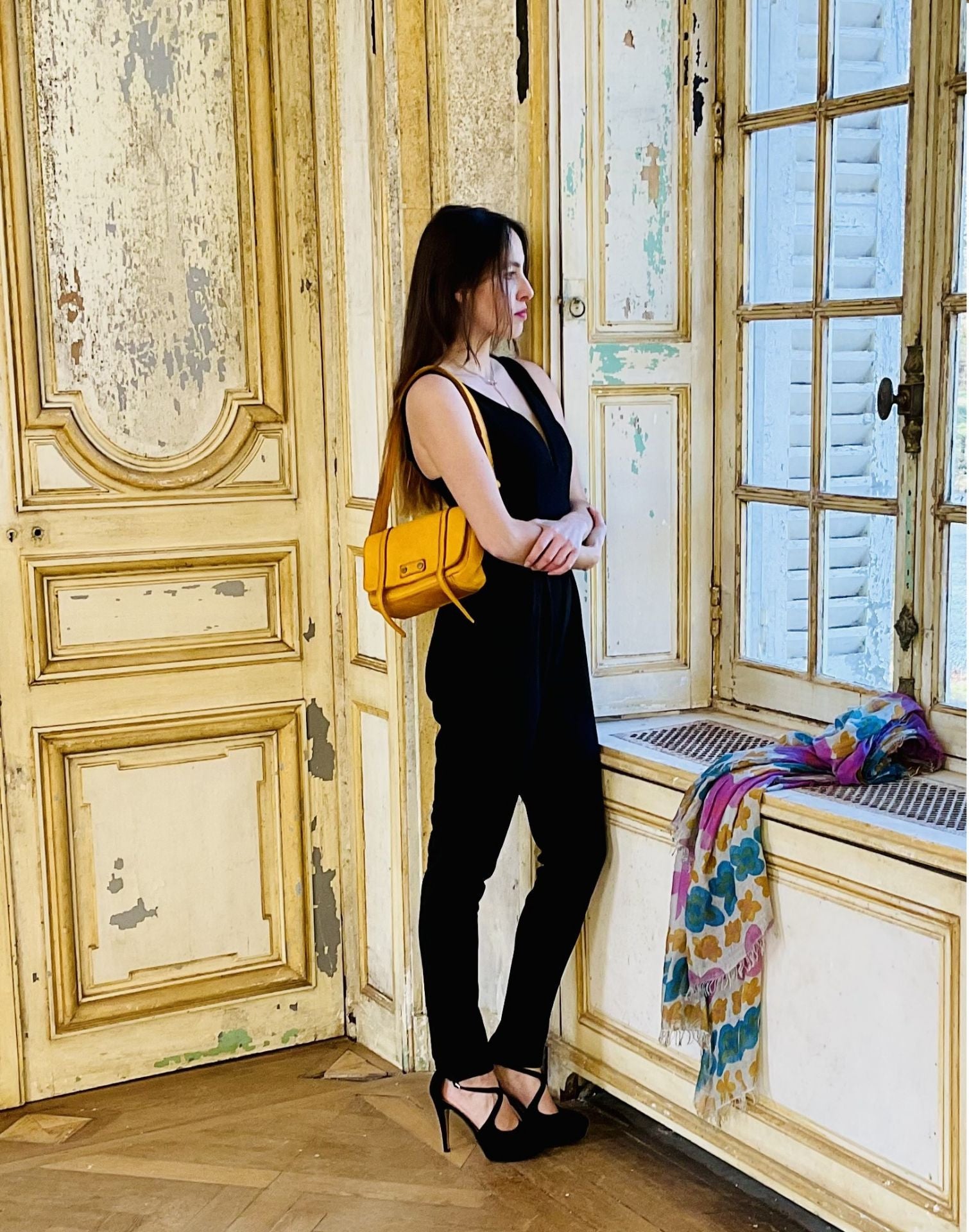 Sac à main en cuir souple vintage MELBOURNE Jaune Moutarde