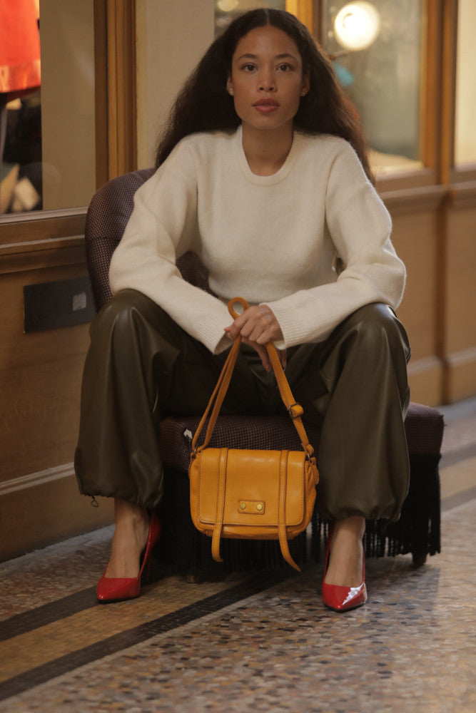Sac à main en cuir souple vintage MELBOURNE Jaune Moutarde
