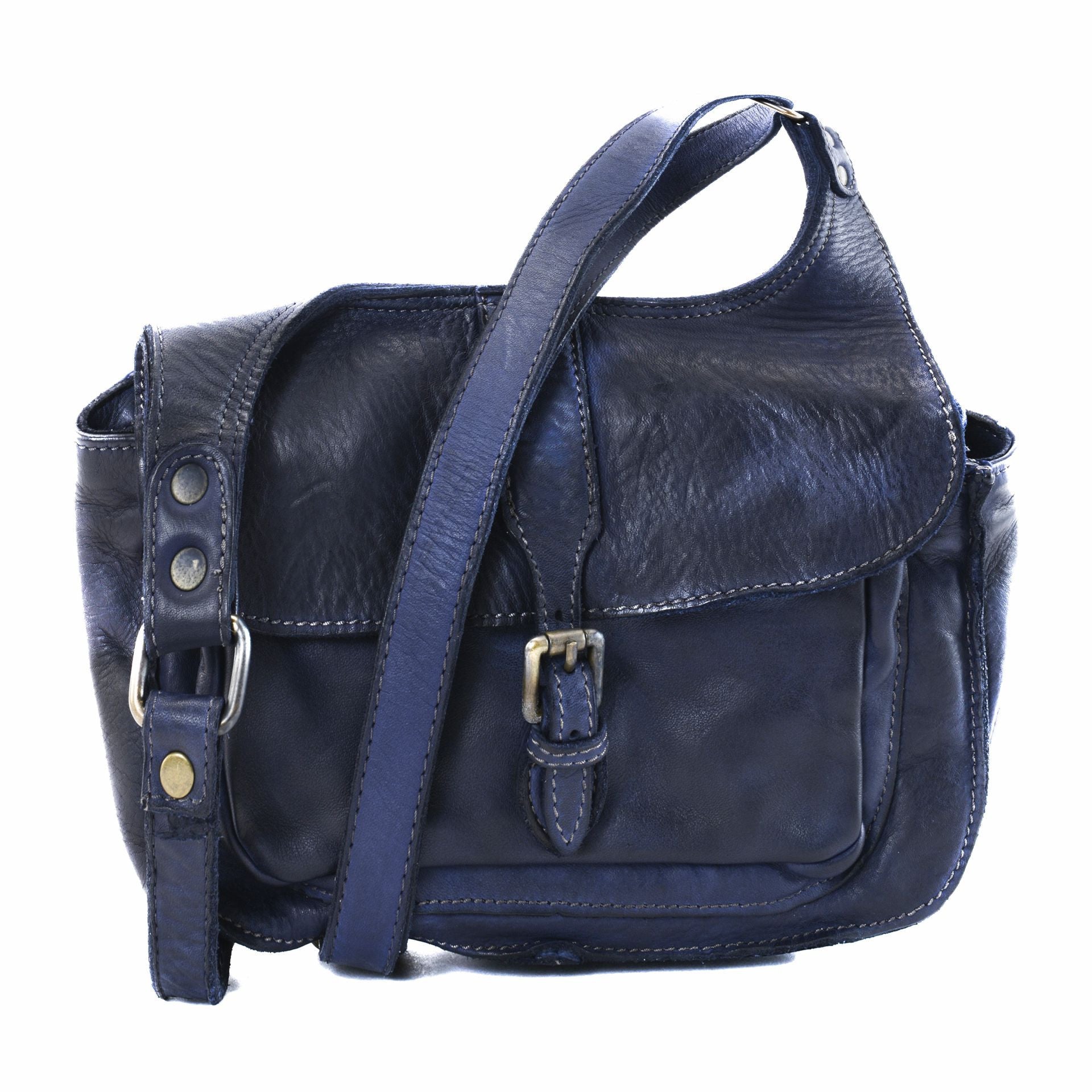 Sac besace en cuir vintage VALLEY Bleu marine
