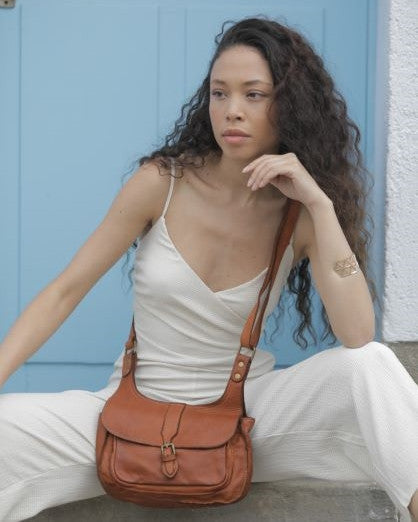Sac besace en cuir vintage VALLEY Cognac foncé
