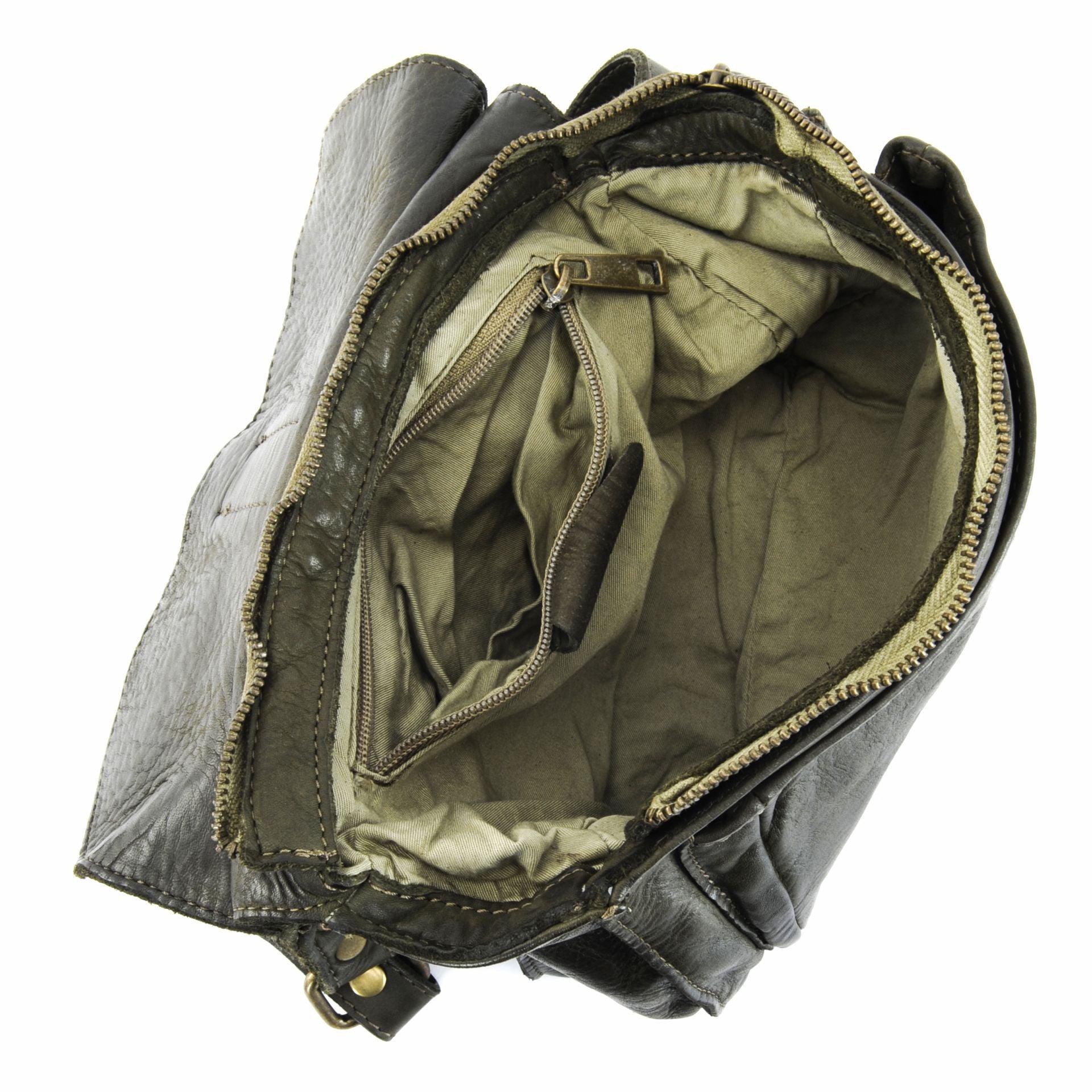 Sac besace en cuir vintage VALLEY Kaki foncé