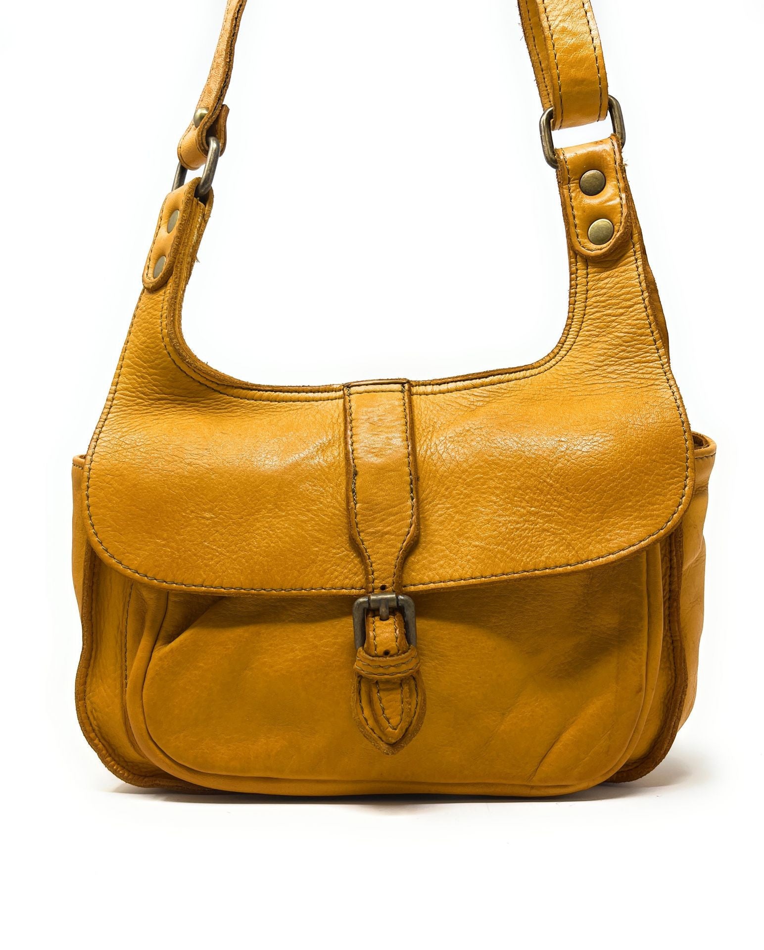 Sac besace en cuir vintage VALLEY Safran