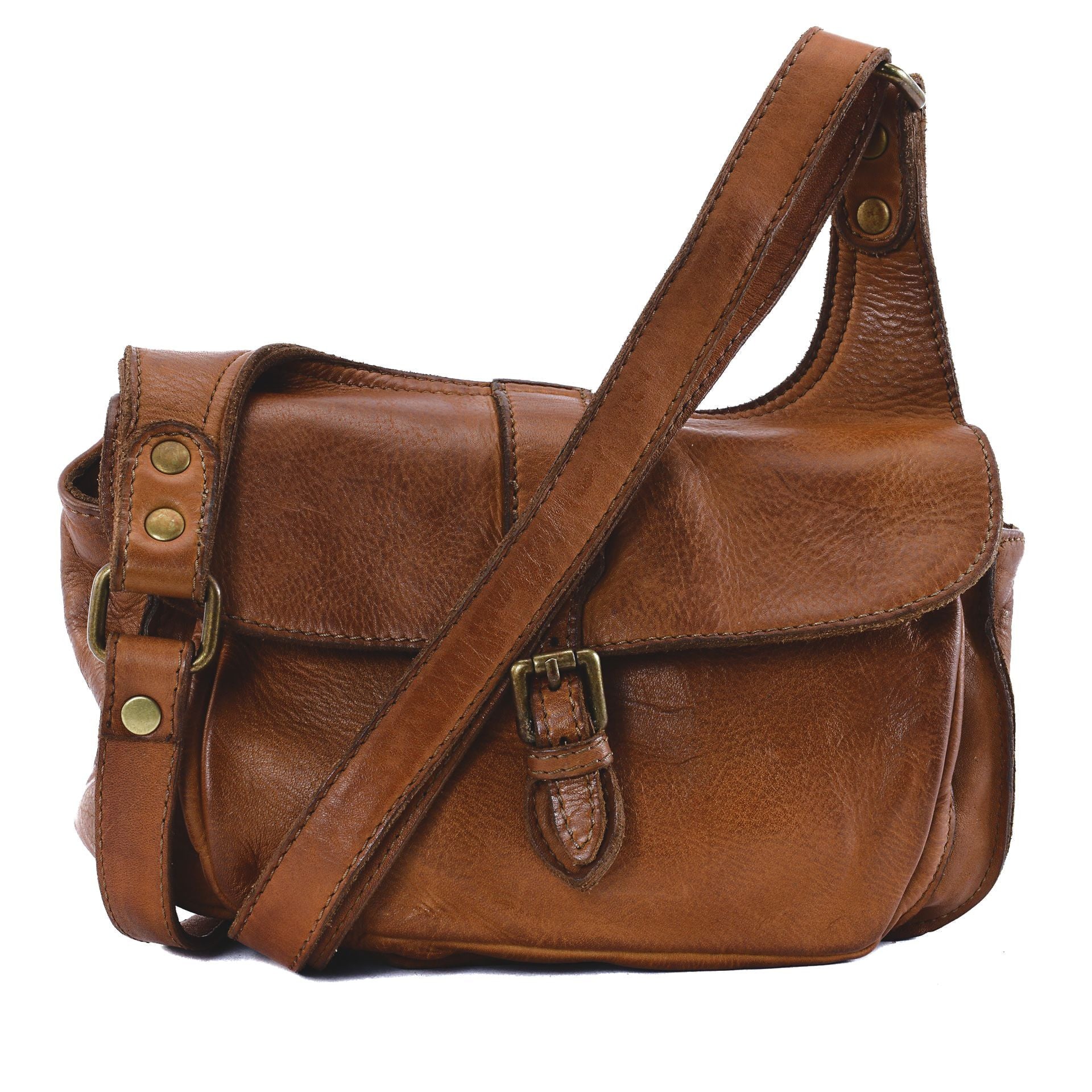 Sac besace en cuir vintage VALLEY Cognac foncé