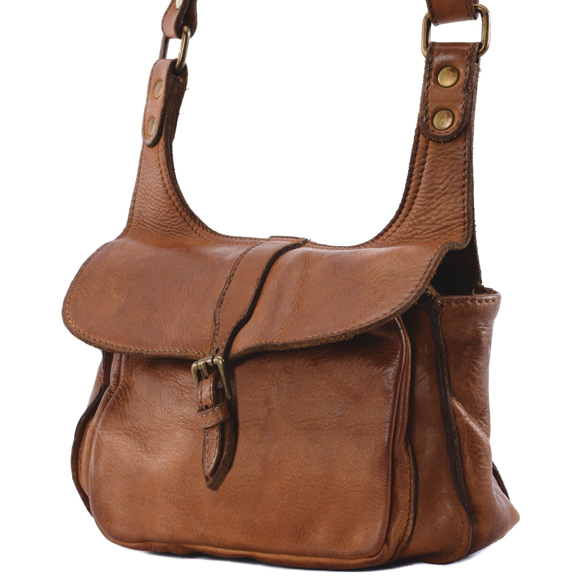 Sac besace en cuir vintage VALLEY Cognac foncé