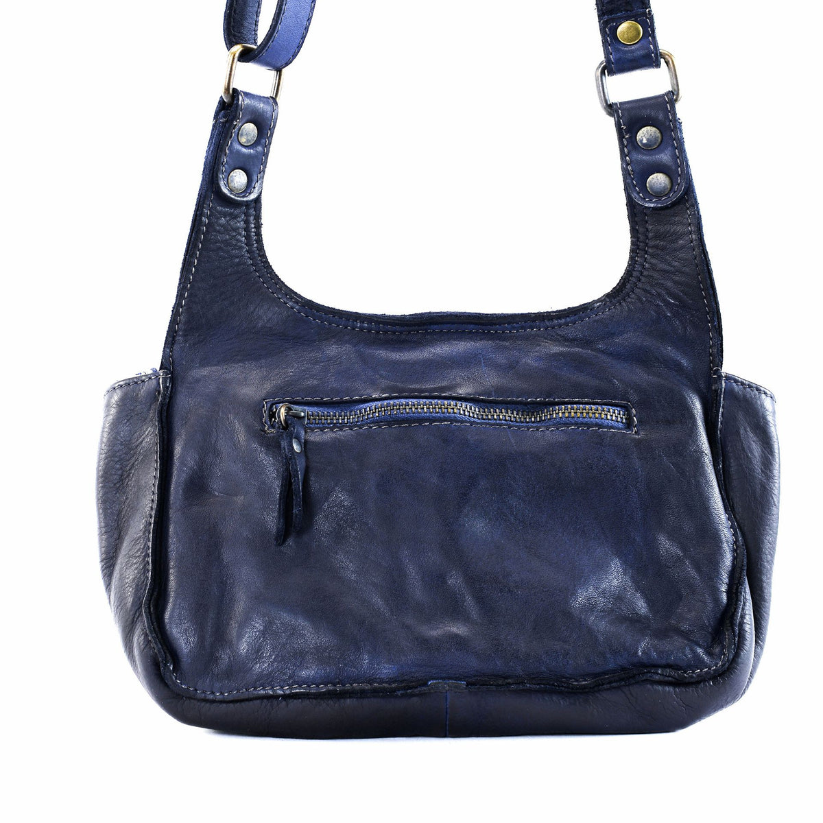 Sac besace en cuir vintage VALLEY Bleu marine
