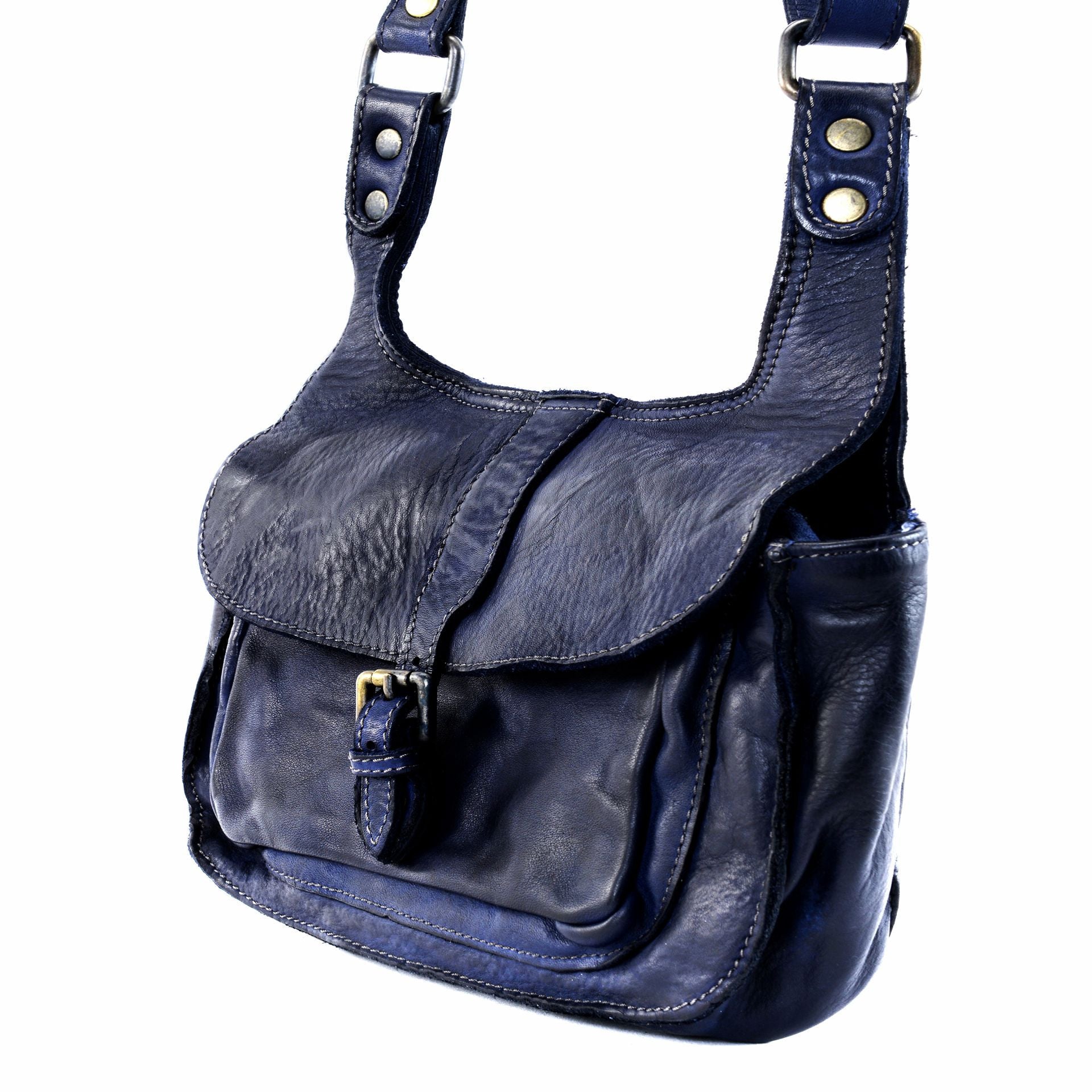 Sac besace en cuir vintage VALLEY Bleu marine