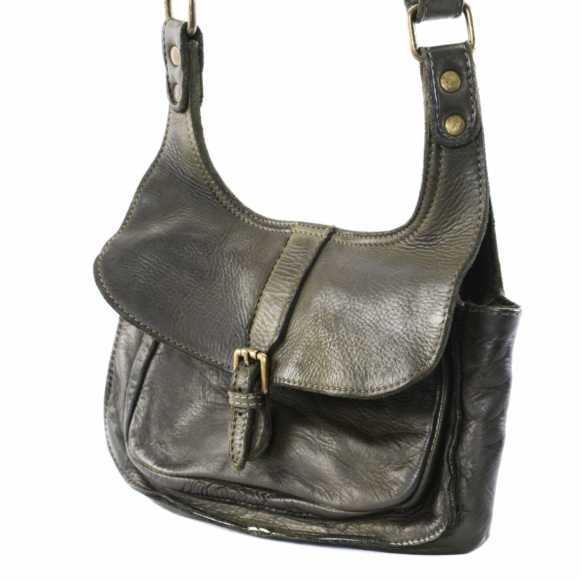 Sac besace en cuir vintage VALLEY Kaki foncé