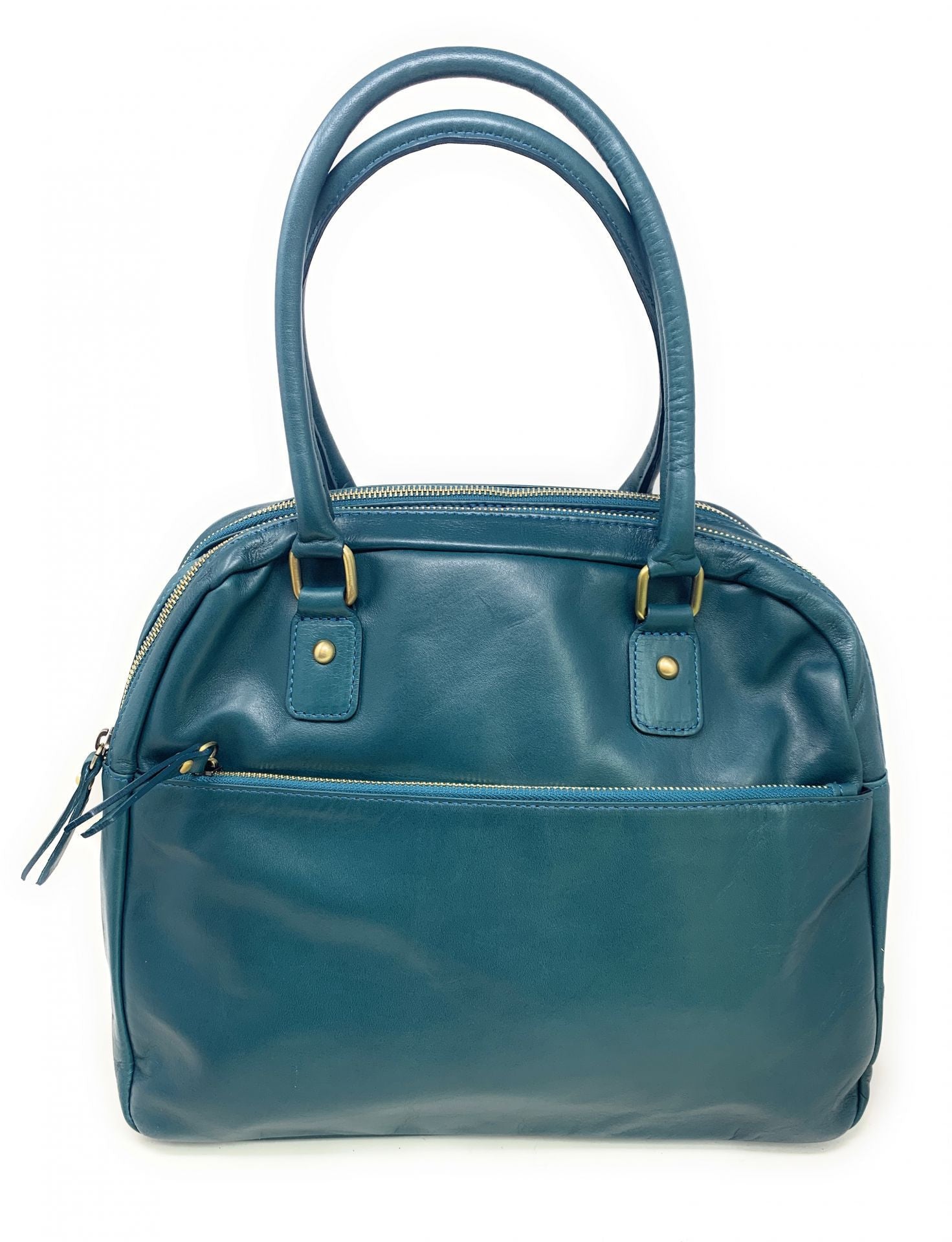 Sac bowling en cuir lisse VENDÔME Bleu vert canard