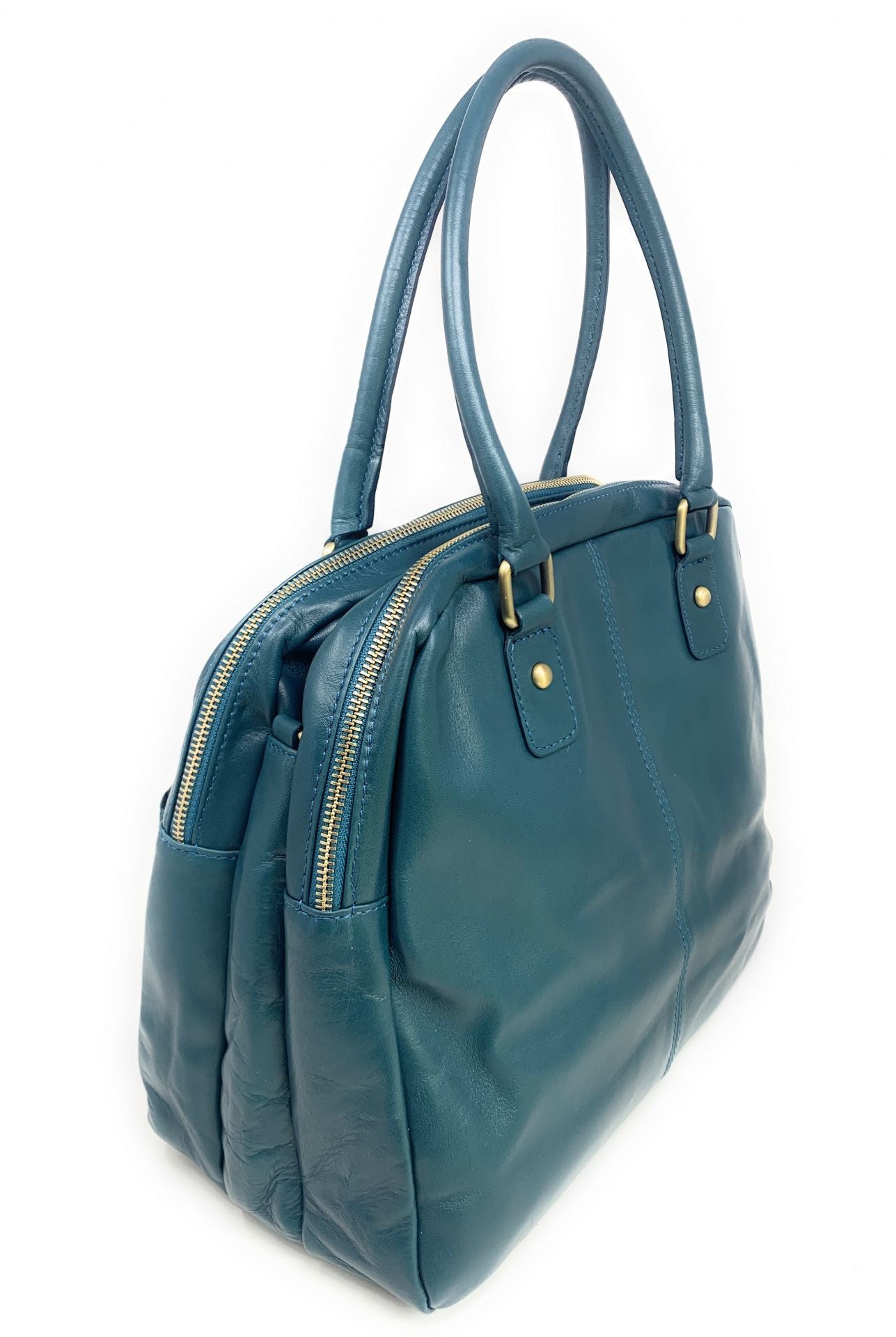 Sac bowling en cuir lisse VENDÔME Bleu vert canard