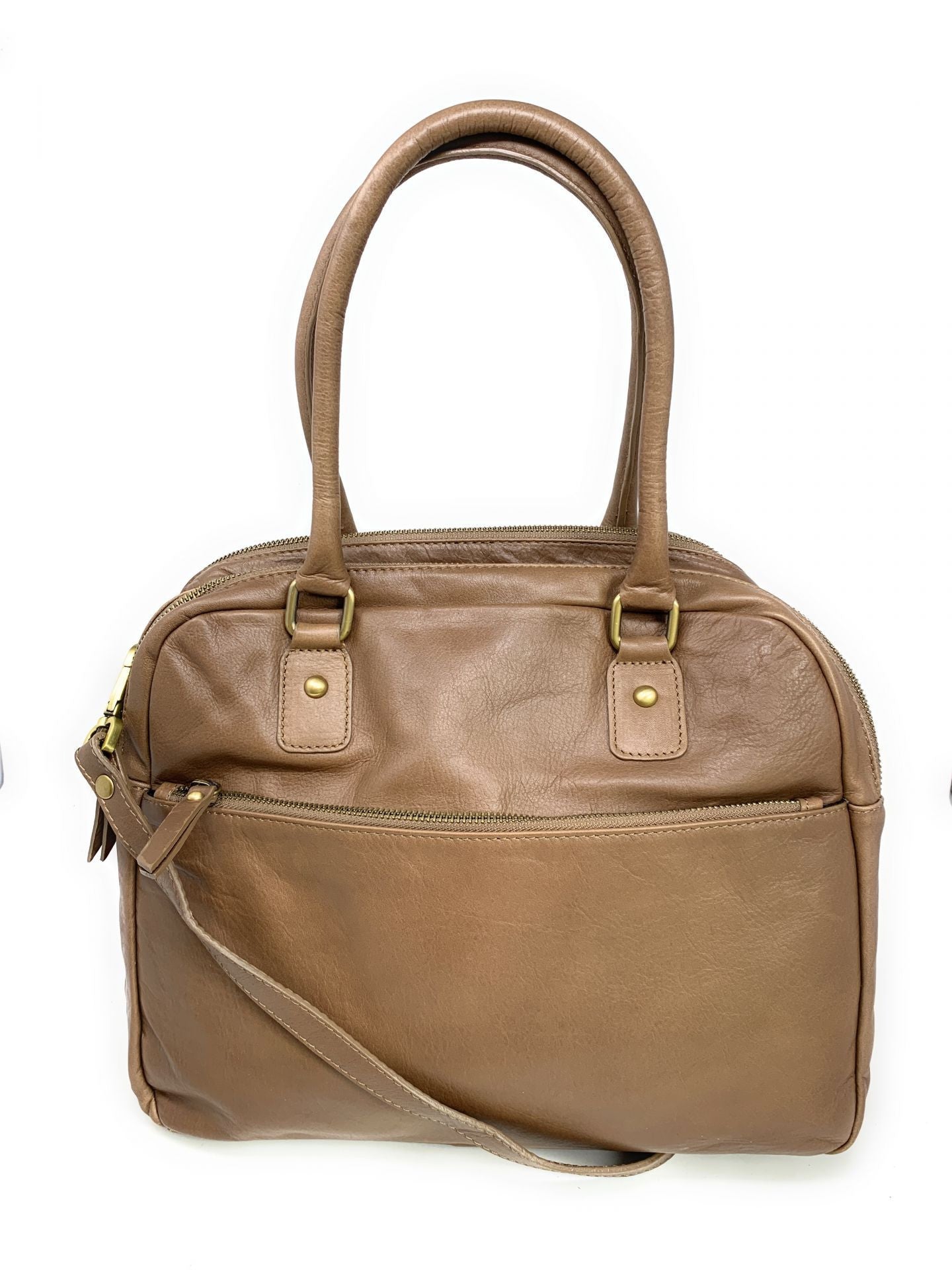 Sac bowling en cuir lisse VENDÔME Taupe foncé