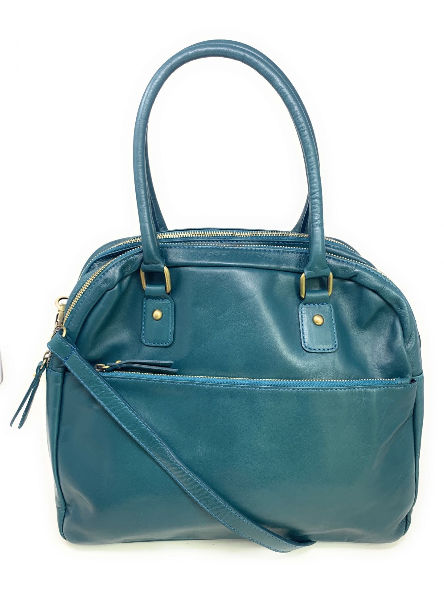 Sac bowling en cuir lisse VENDÔME Bleu vert canard