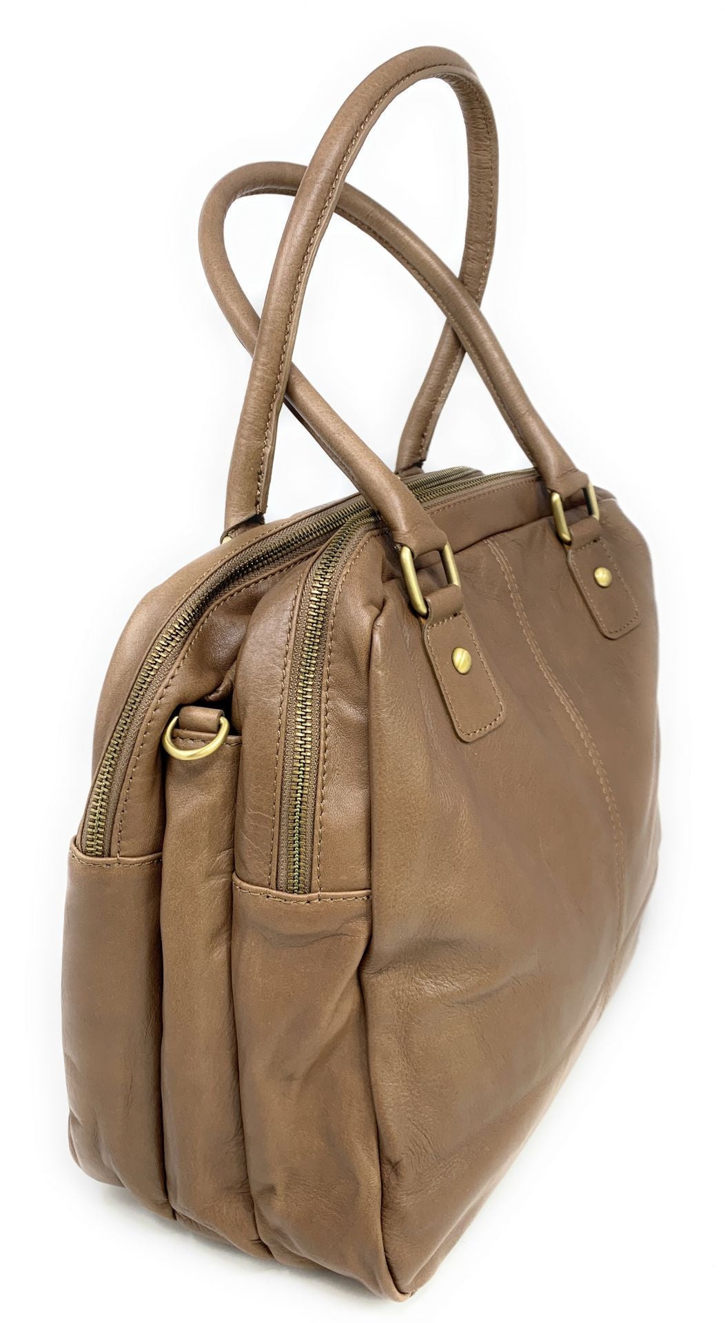 Sac bowling en cuir lisse VENDÔME Taupe foncé