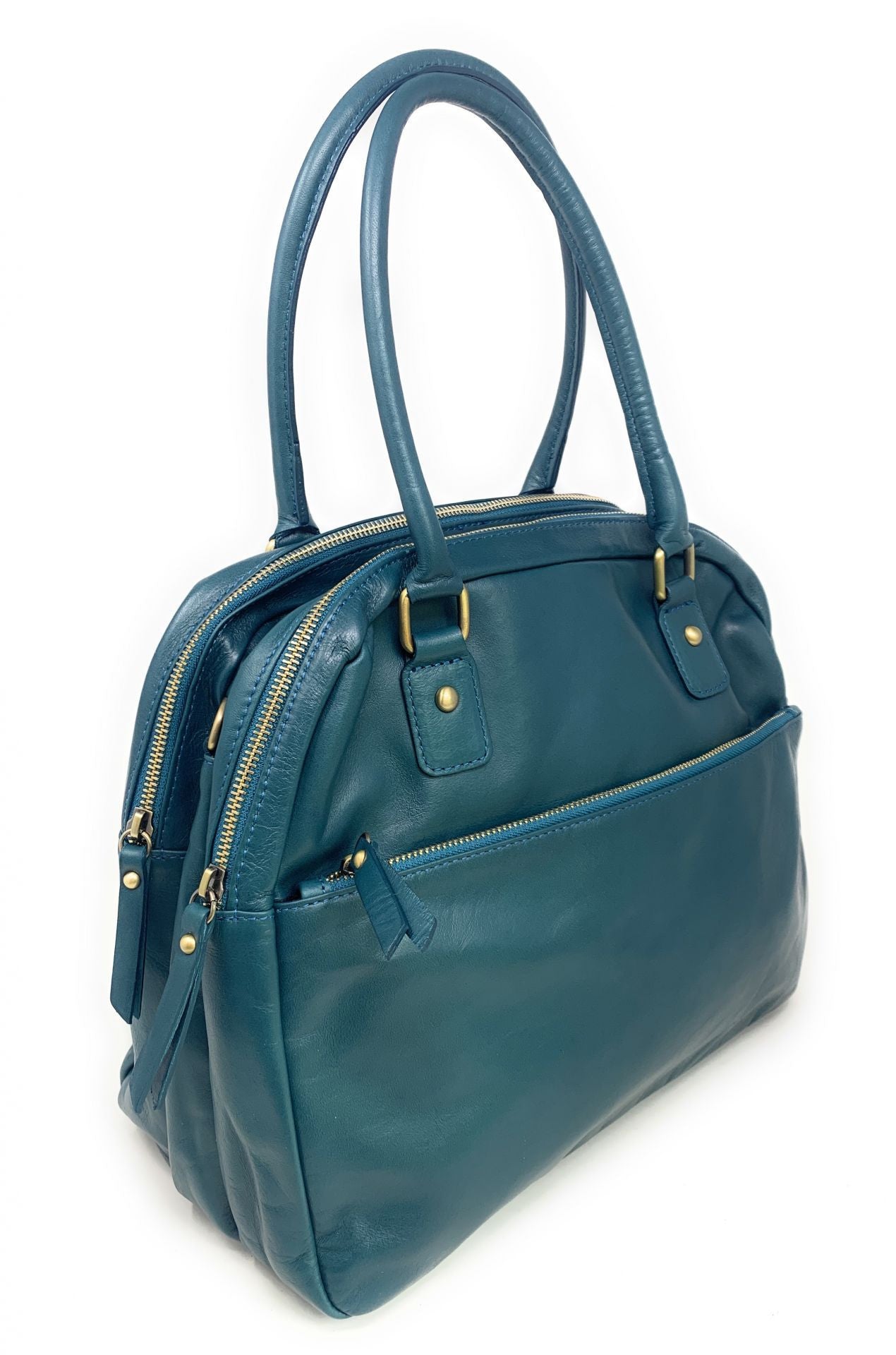 Sac bowling en cuir lisse VENDÔME Bleu vert canard