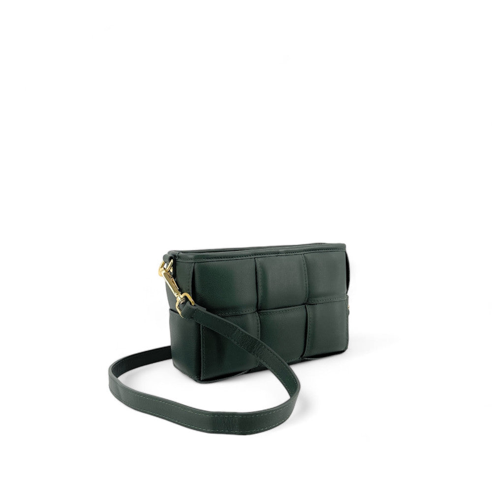 Sac à main boxy en cuir lisse tressé HALMA Vert forêt