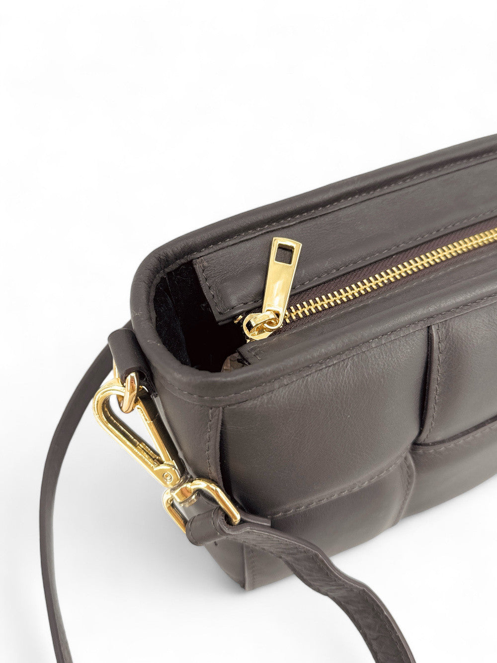 Sac à main boxy en cuir lisse tressé HALMA Chocolat