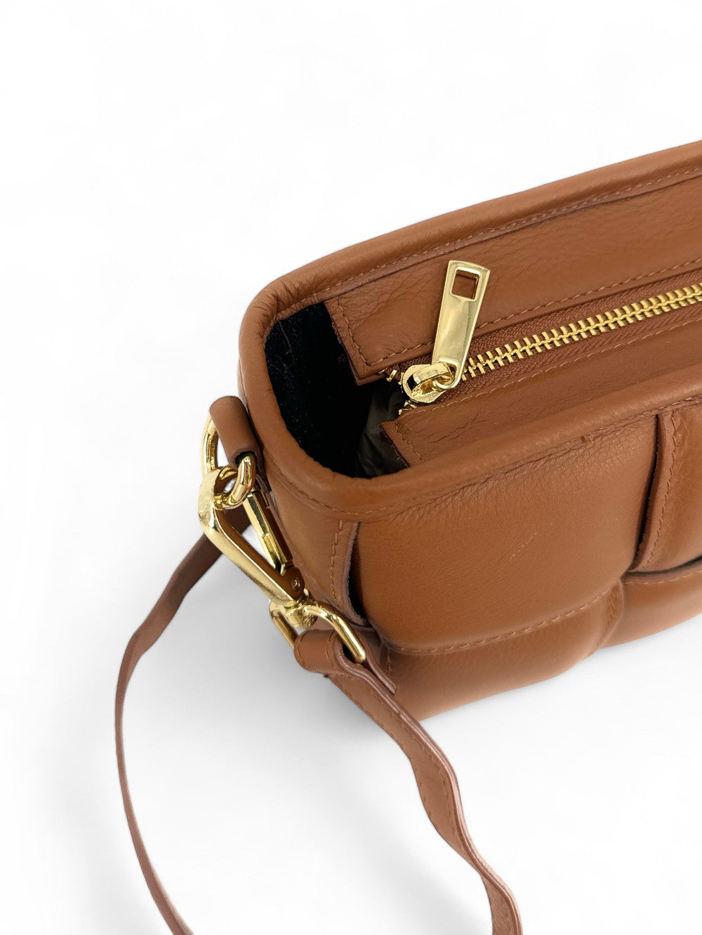 Sac à main boxy en cuir lisse tressé HALMA Camel foncé