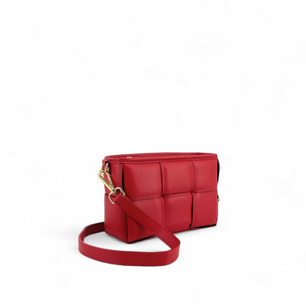 Sac à main boxy en cuir lisse tressé HALMA Rouge garance