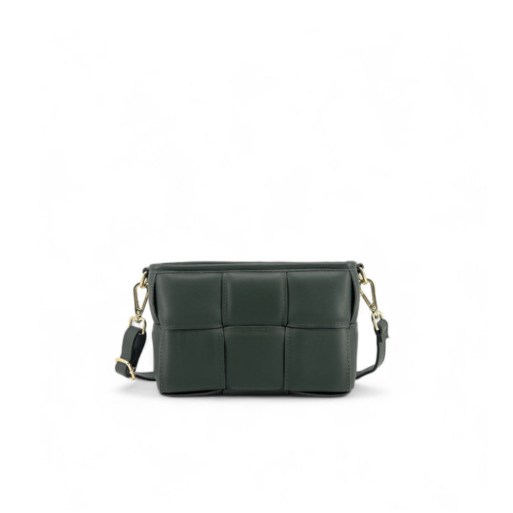 Sac à main boxy en cuir lisse tressé HALMA Vert forêt