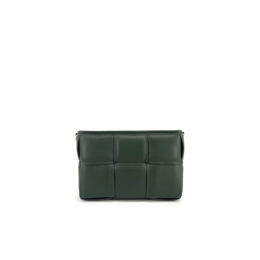 Sac à main boxy en cuir lisse tressé HALMA Vert forêt
