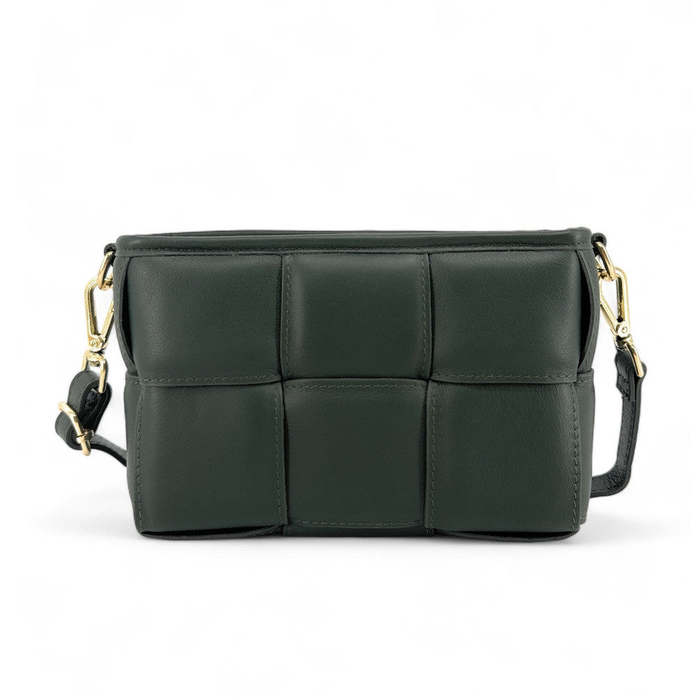 Sac à main boxy en cuir lisse tressé HALMA Vert forêt