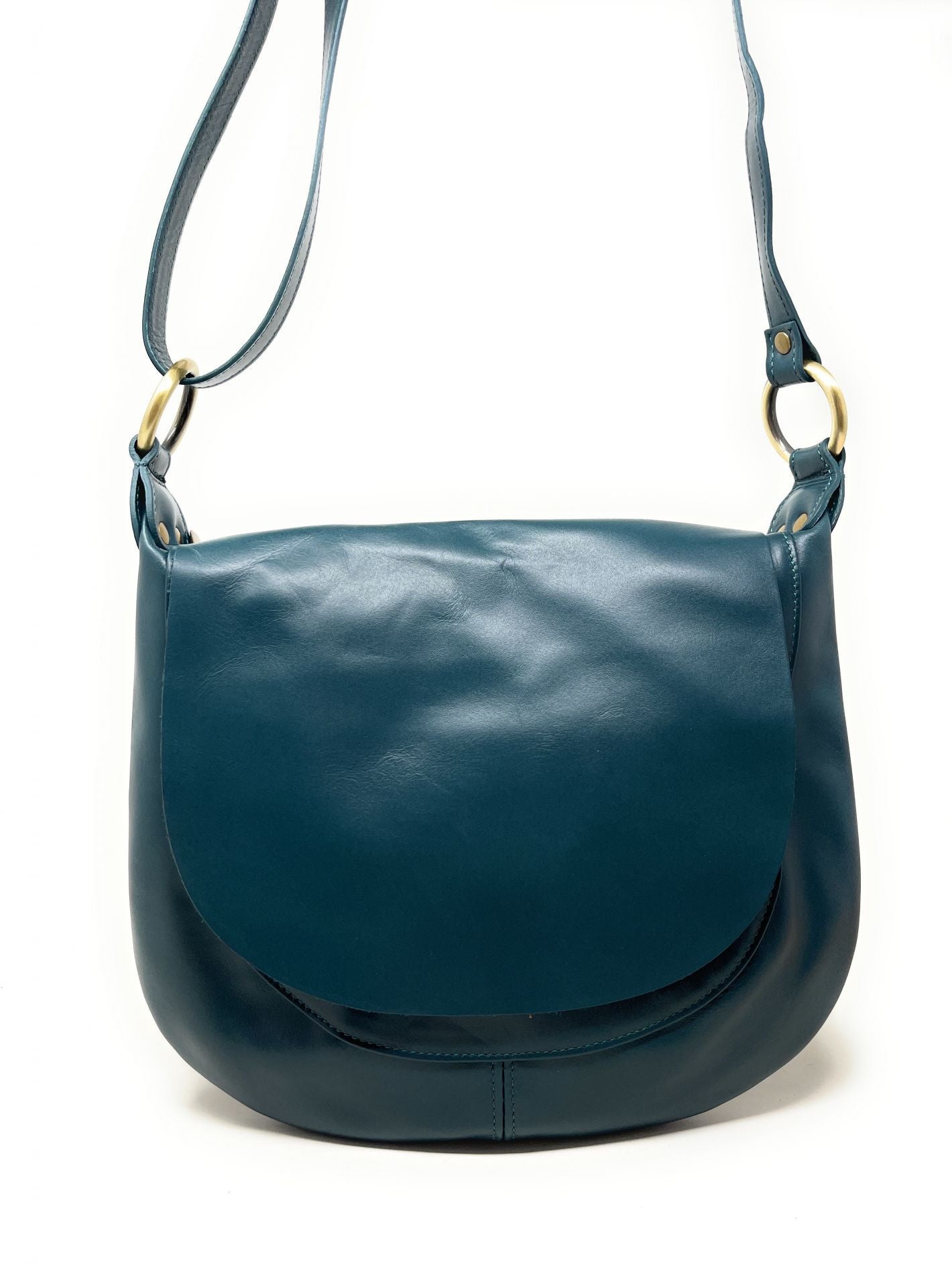 Sac besace en cuir lisse LITTLE PERLA Bleu vert canard