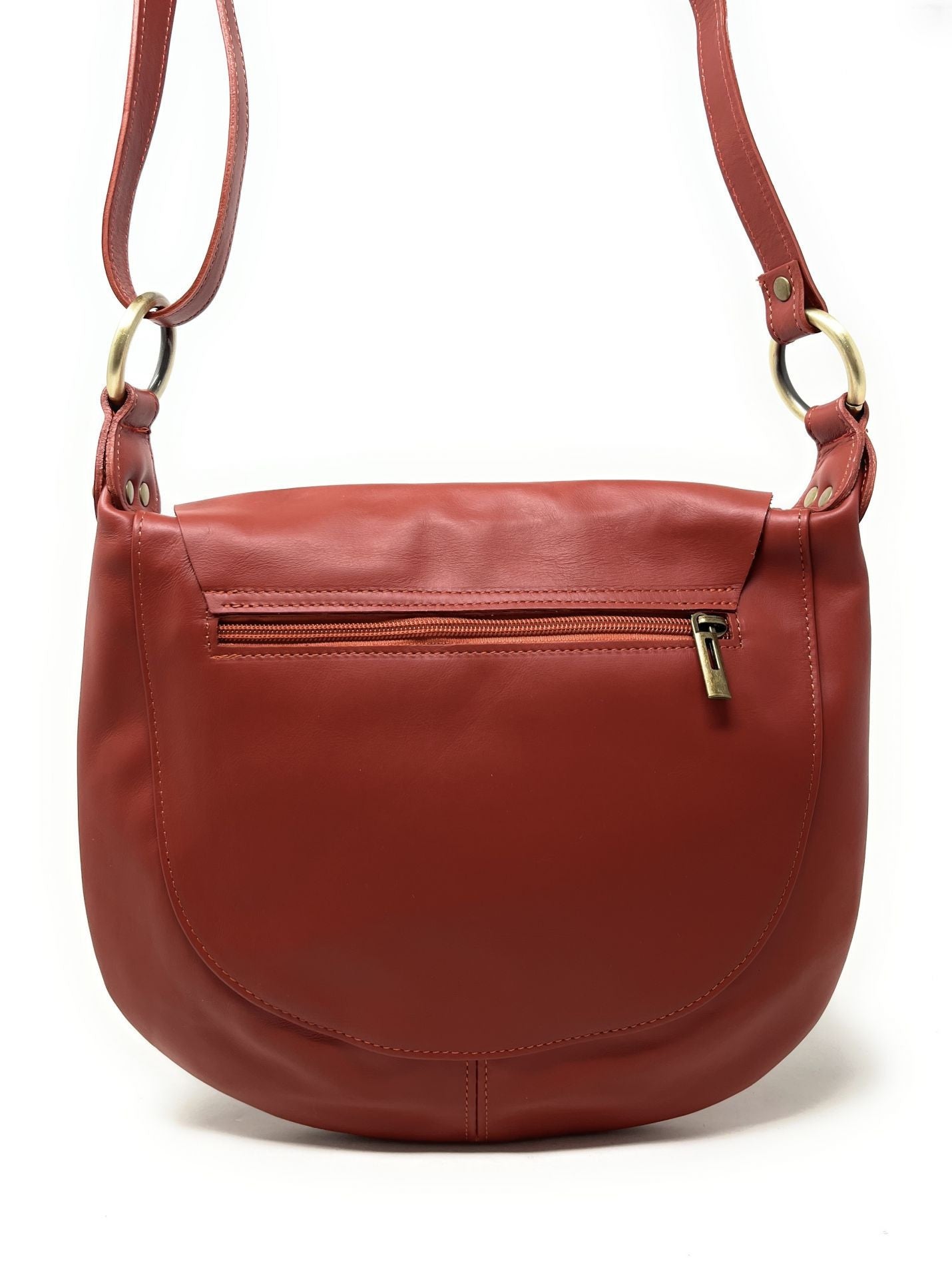 Sac besace en cuir lisse LITTLE PERLA Rouge brique