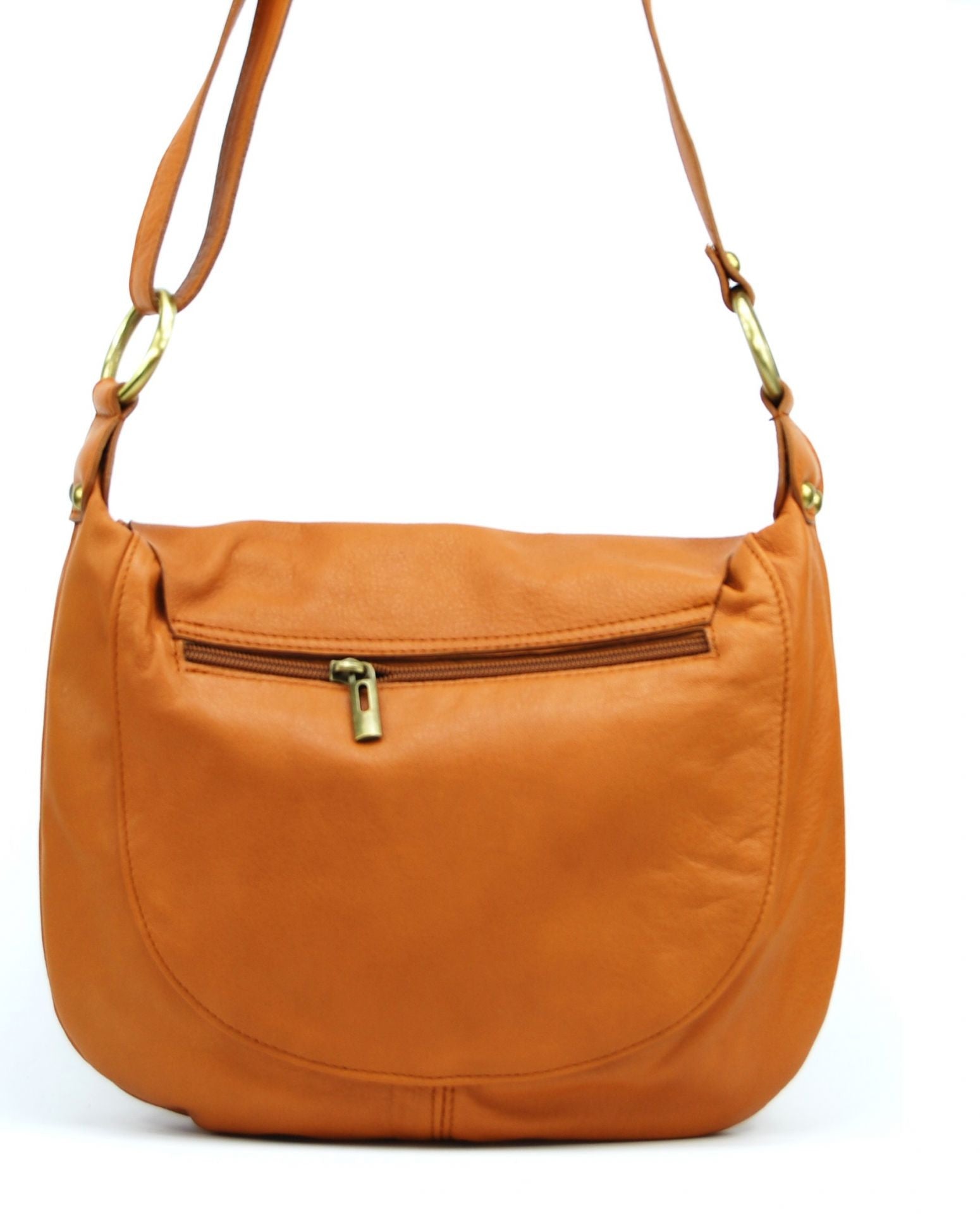 Sac besace en cuir lisse LITTLE PERLA Cognac