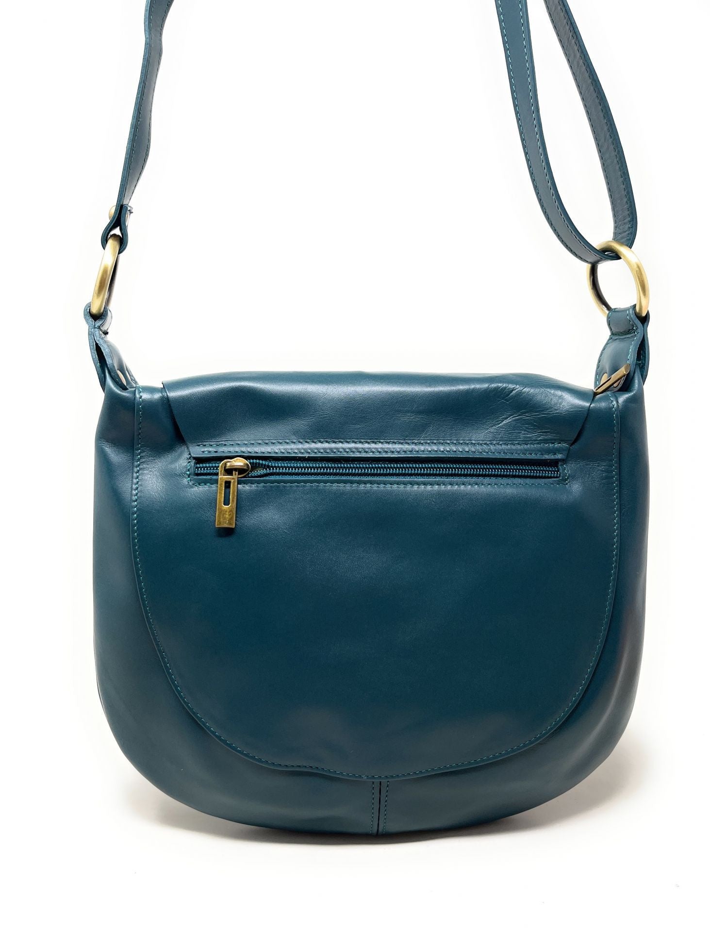 Sac besace en cuir lisse LITTLE PERLA Bleu vert canard