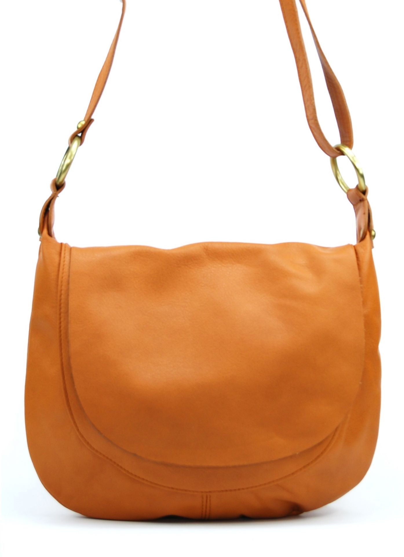 Sac besace en cuir lisse LITTLE PERLA Cognac
