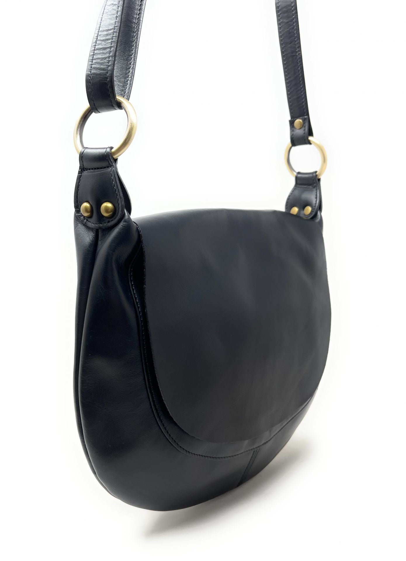 Sac besace en cuir lisse LITTLE PERLA Noir