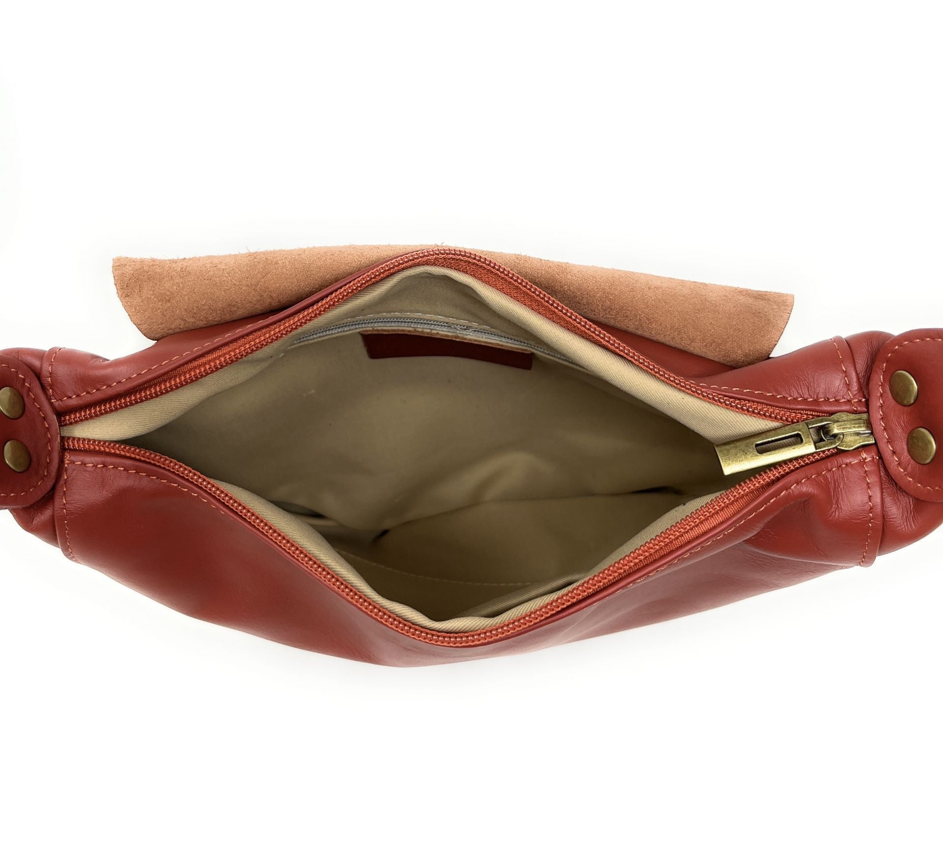 Sac besace en cuir lisse LITTLE PERLA Rouge brique