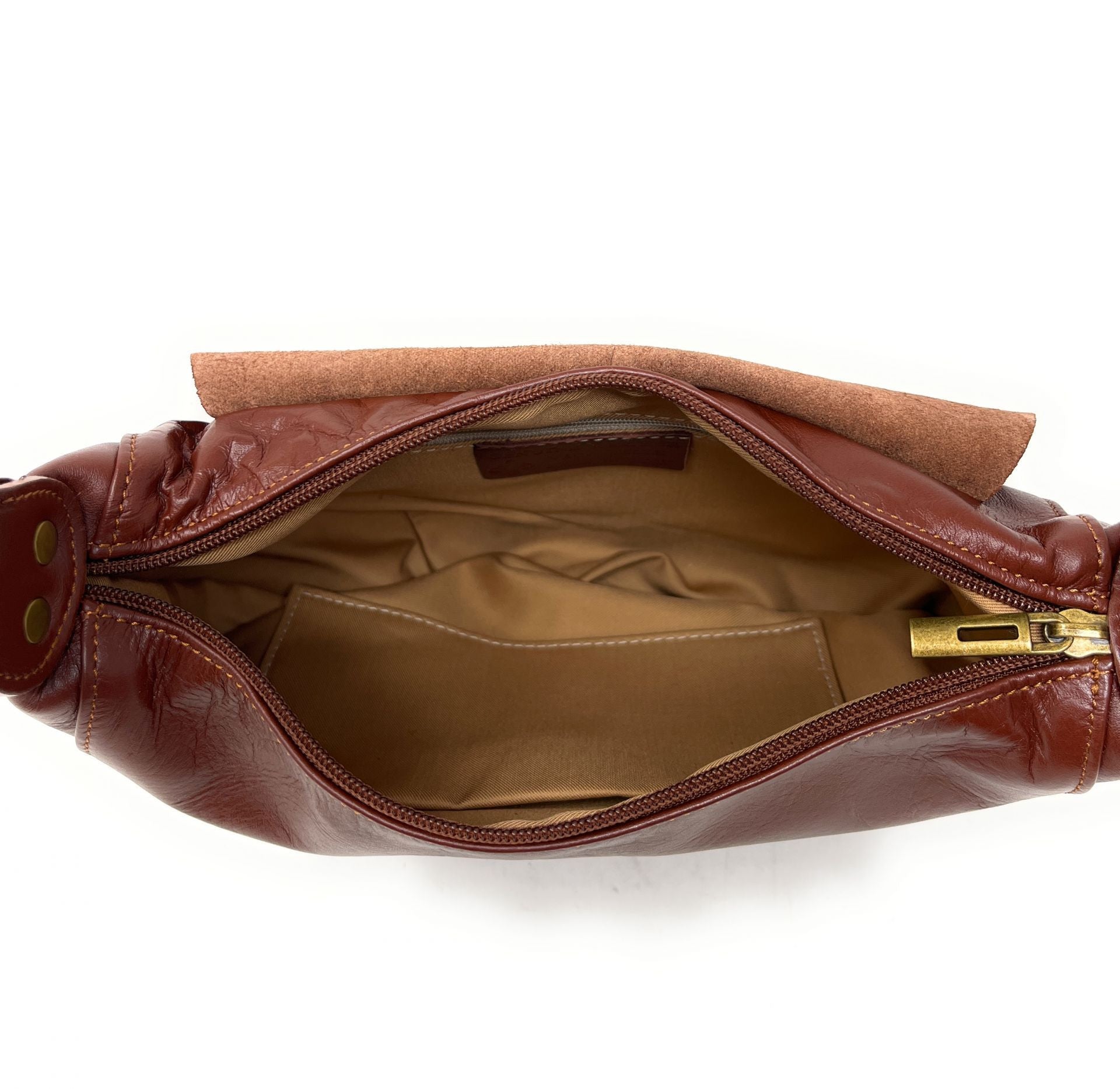 Sac besace en cuir lisse LITTLE PERLA Châtaigne