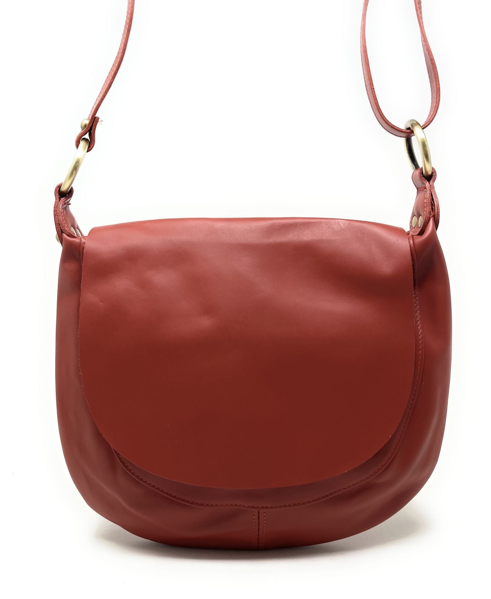 Sac besace en cuir lisse LITTLE PERLA Rouge brique
