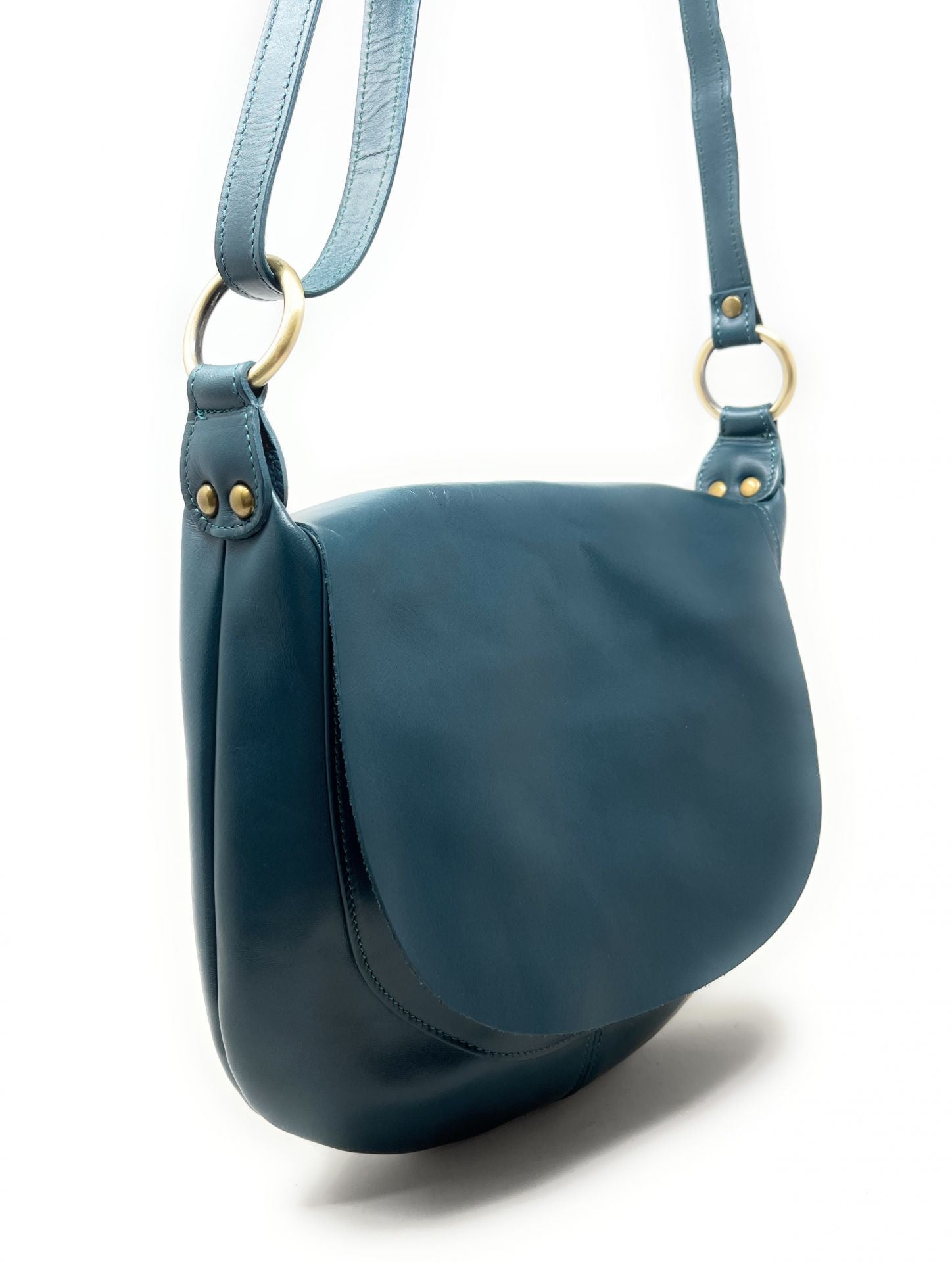 Sac besace en cuir lisse LITTLE PERLA Bleu vert canard