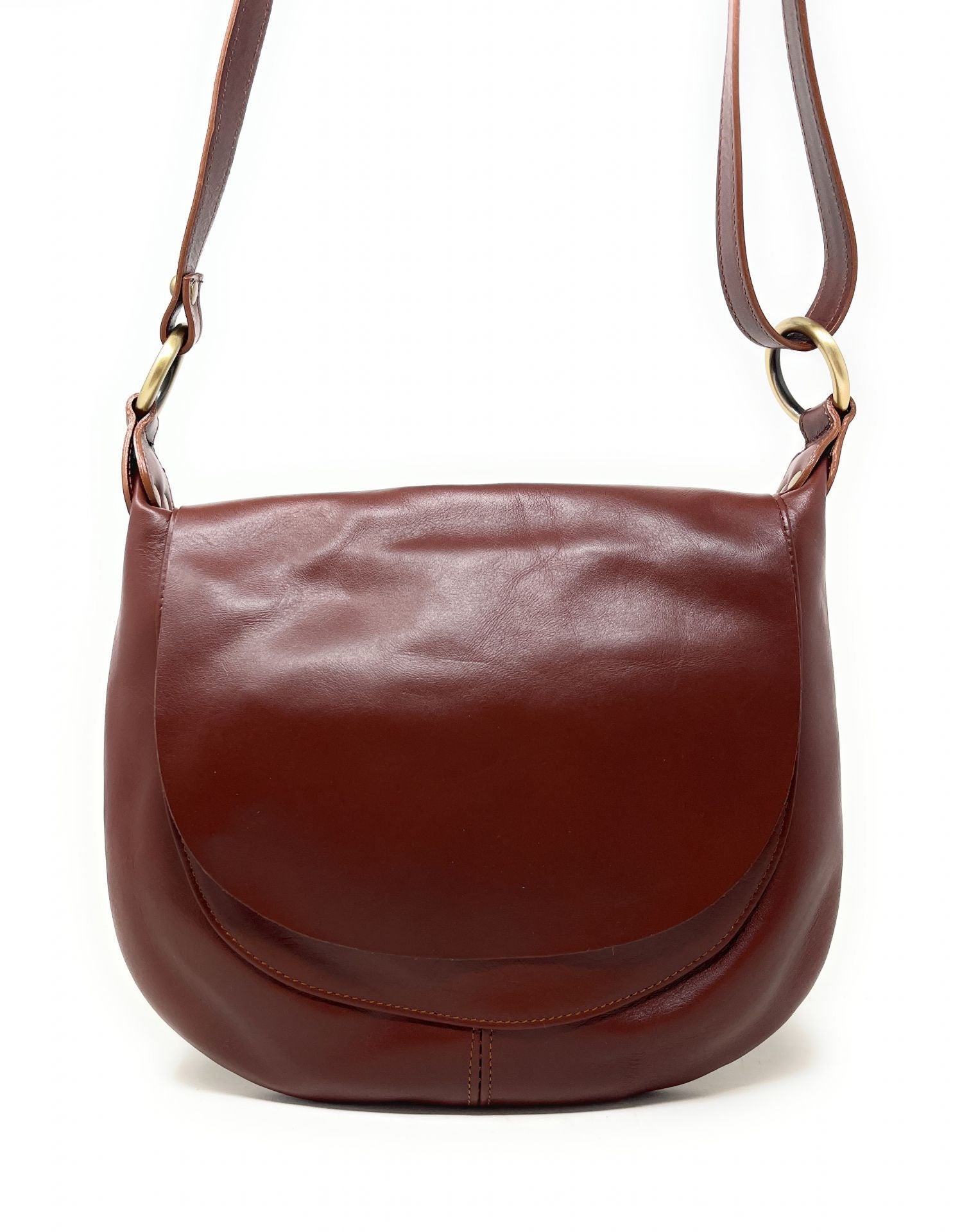 Sac besace en cuir lisse LITTLE PERLA Châtaigne