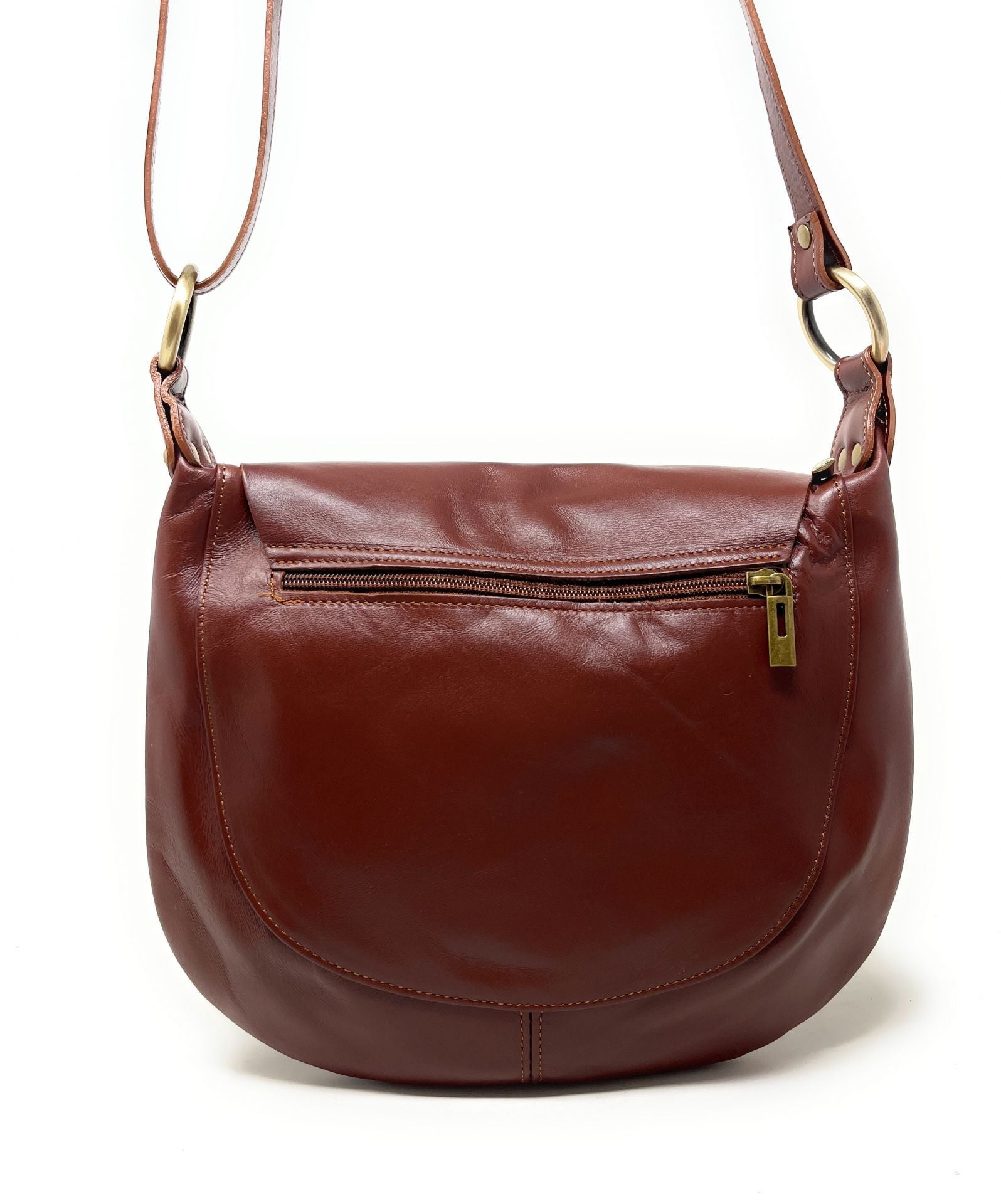 Sac besace en cuir lisse LITTLE PERLA Châtaigne