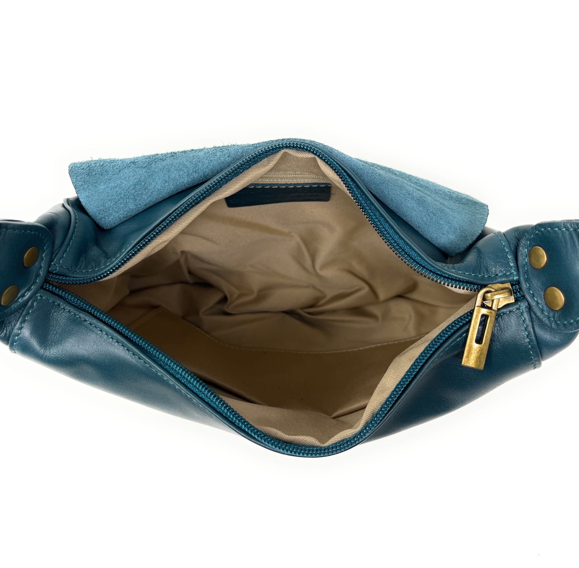 Sac besace en cuir lisse LITTLE PERLA Bleu vert canard