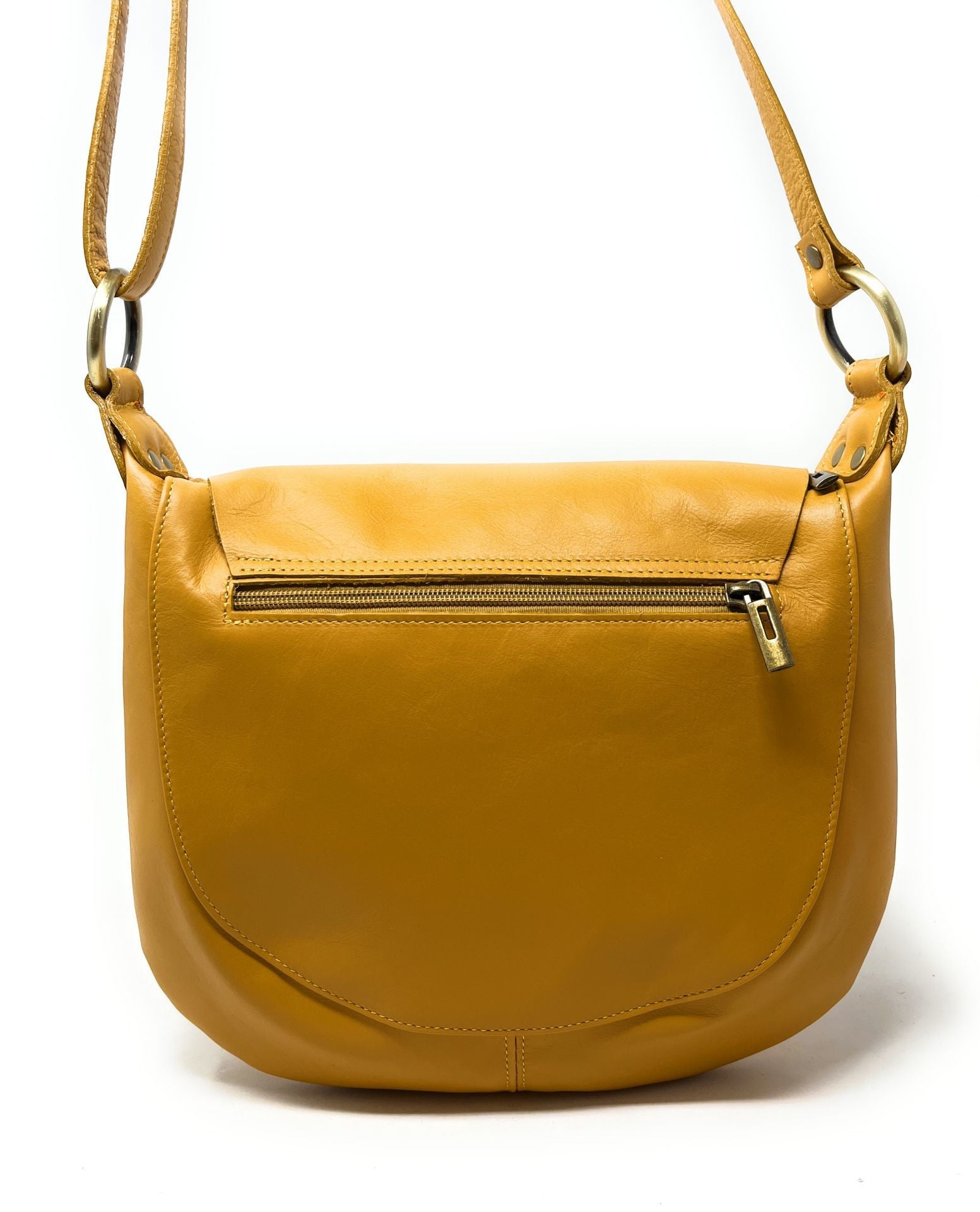 Sac besace en cuir lisse LITTLE PERLA Safran