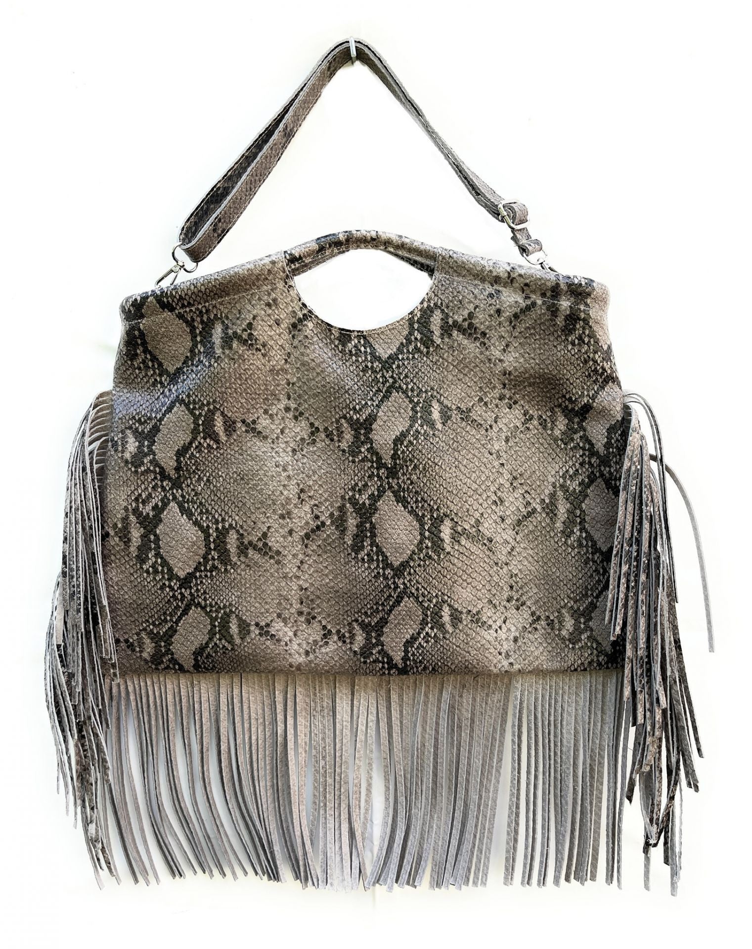 Maxi sac à main en cuir imprimé MAMBA Taupe