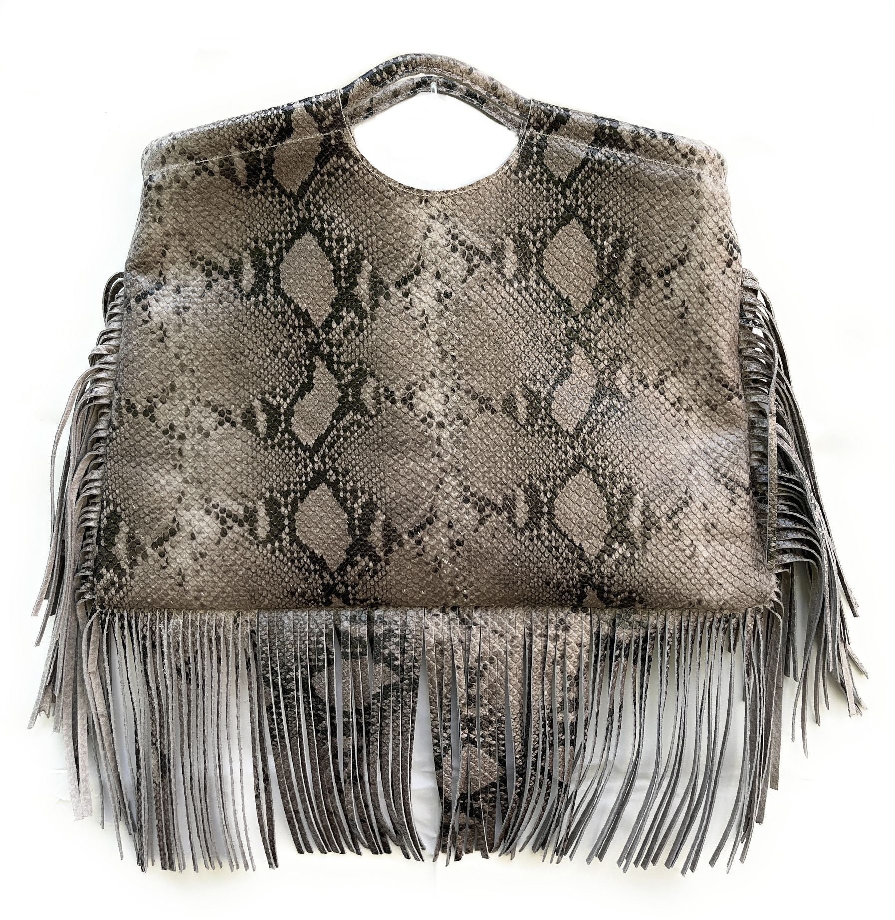 Maxi sac à main en cuir imprimé MAMBA Taupe