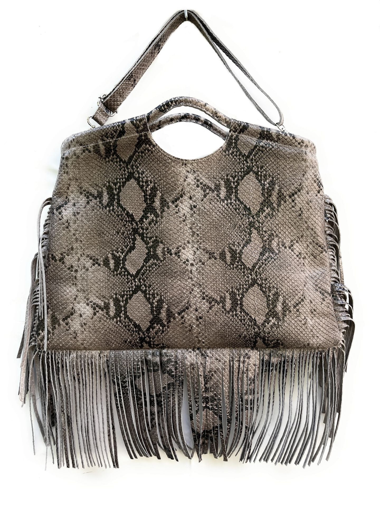 Maxi sac à main en cuir imprimé MAMBA Taupe