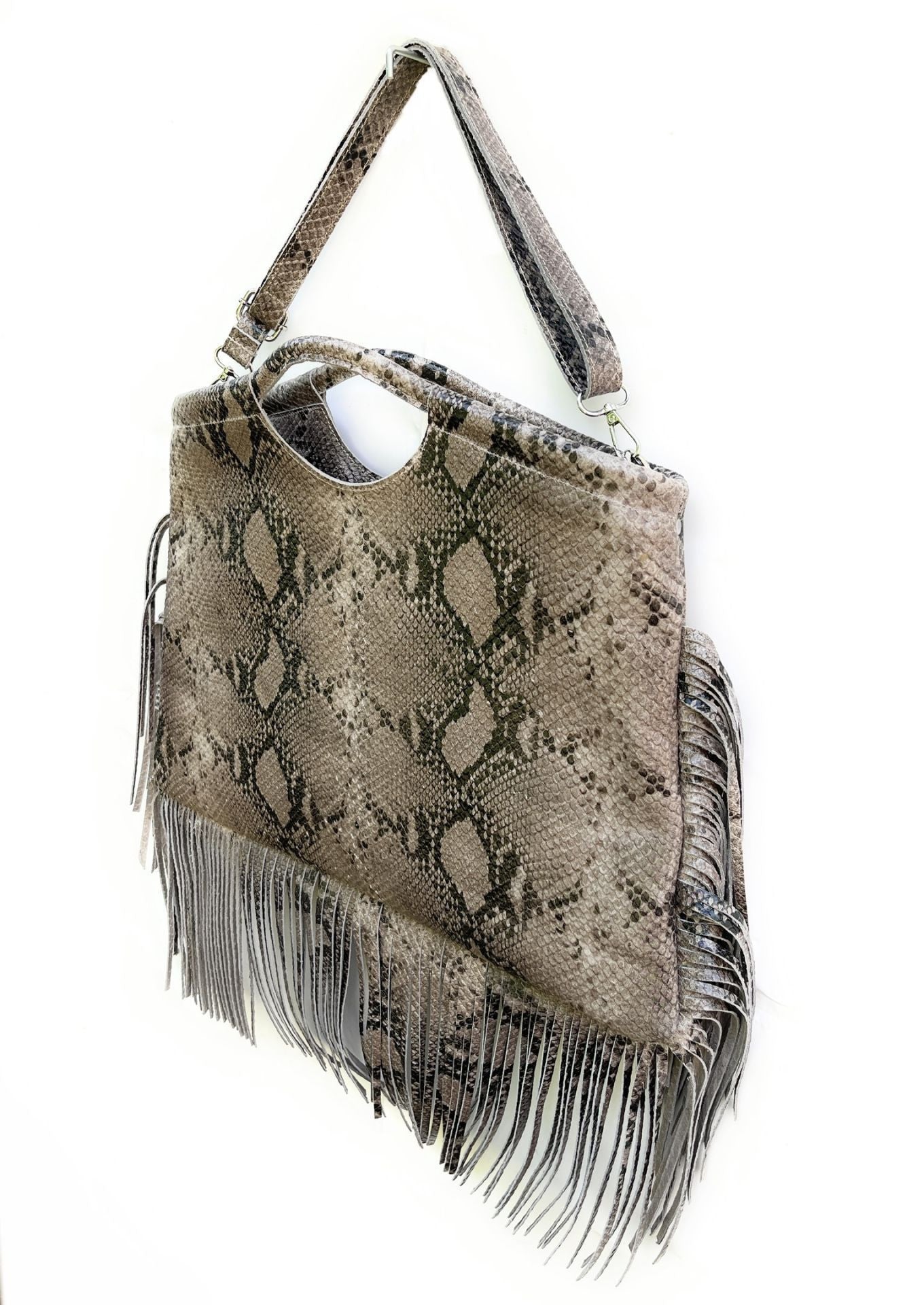 Maxi sac à main en cuir imprimé MAMBA Taupe