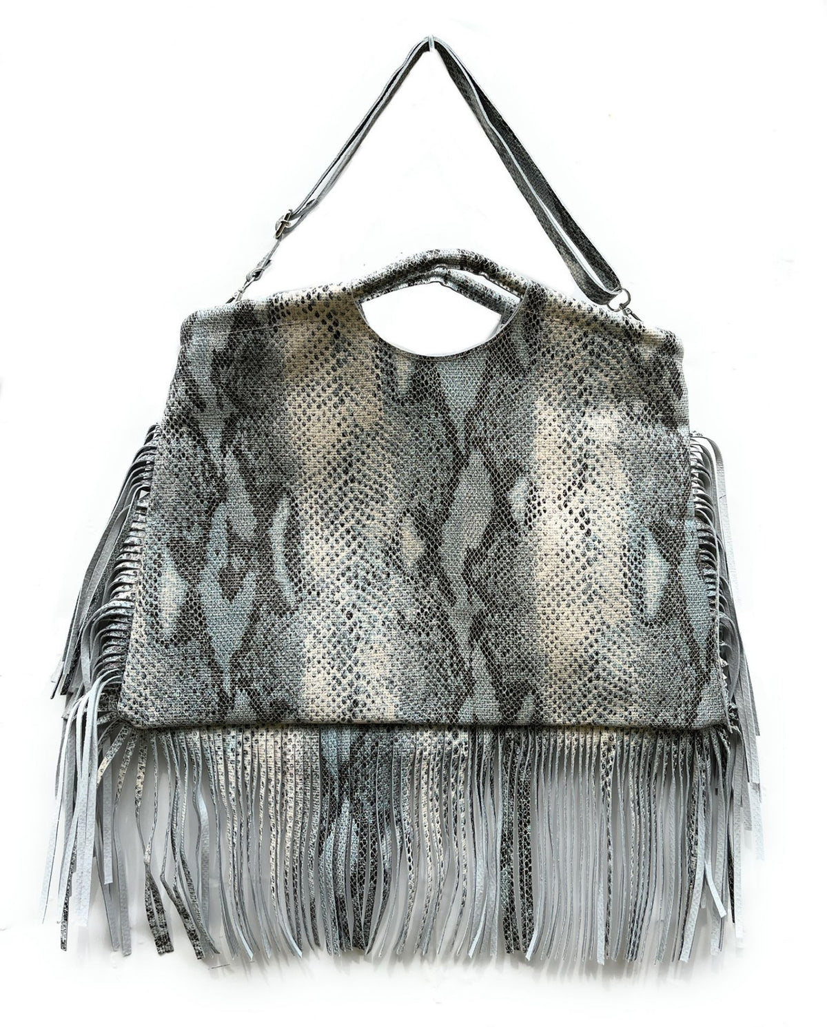 Maxi sac à main en cuir imprimé MAMBA Bleu pastel