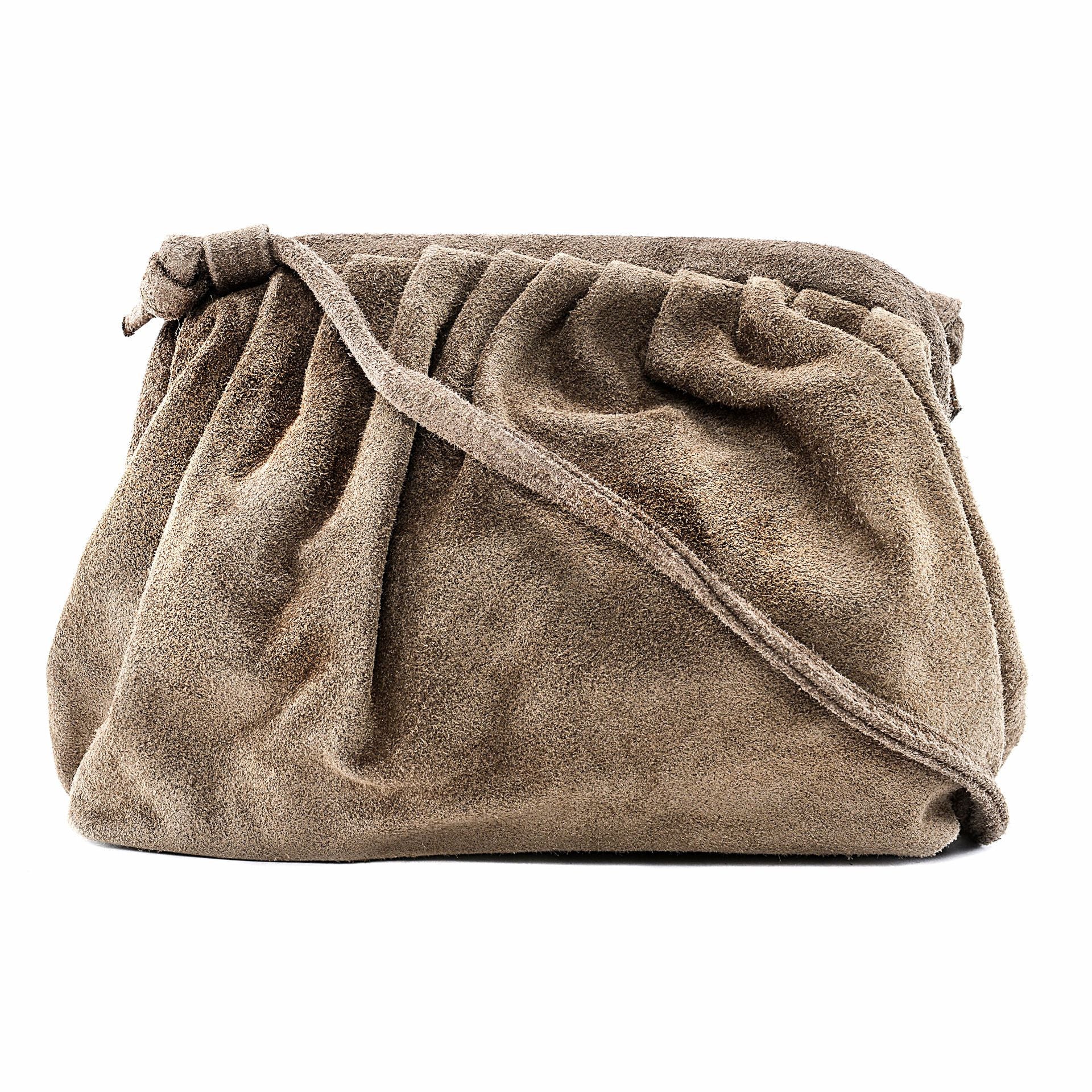 Sac à main pouch en croûte de cuir BRASILIA Taupe