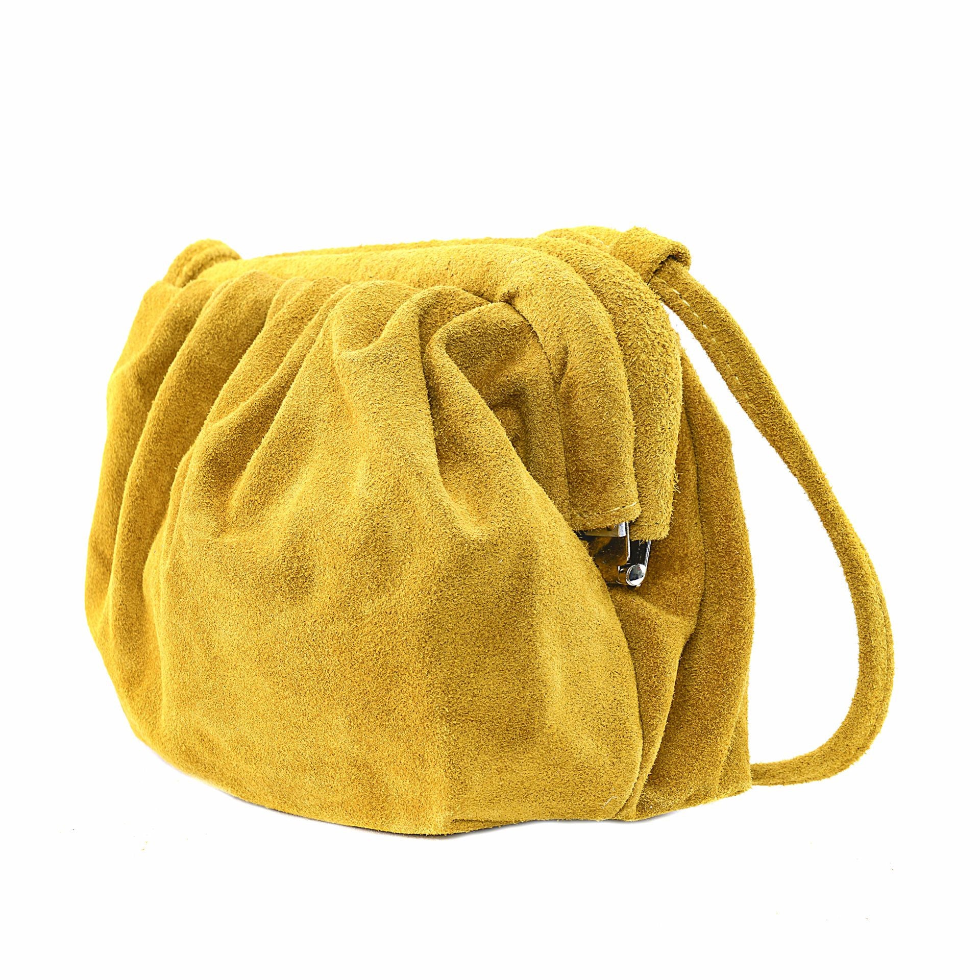 Sac à main pouch en croûte de cuir BRASILIA Jaune Moutarde