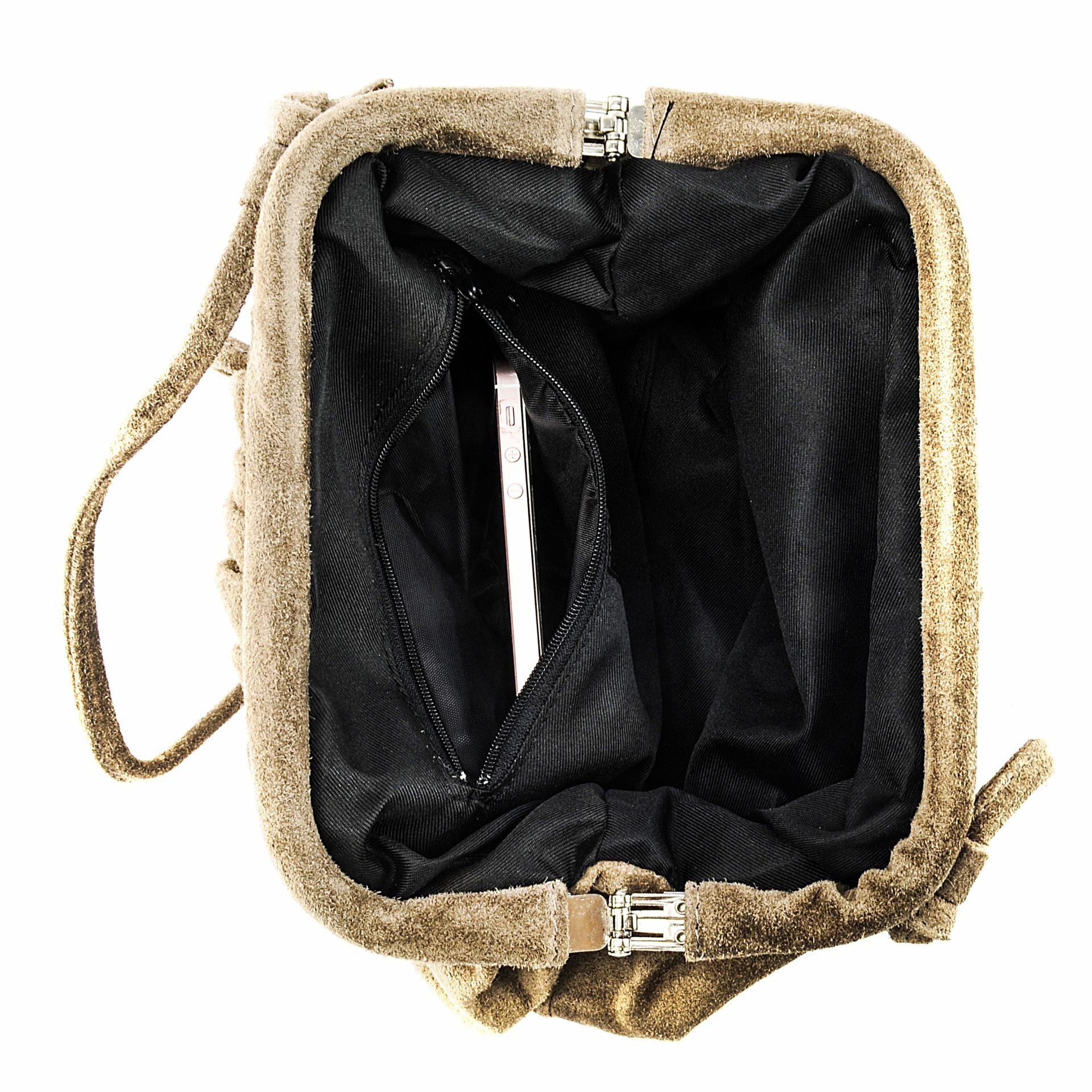 Sac à main pouch en croûte de cuir BRASILIA Taupe
